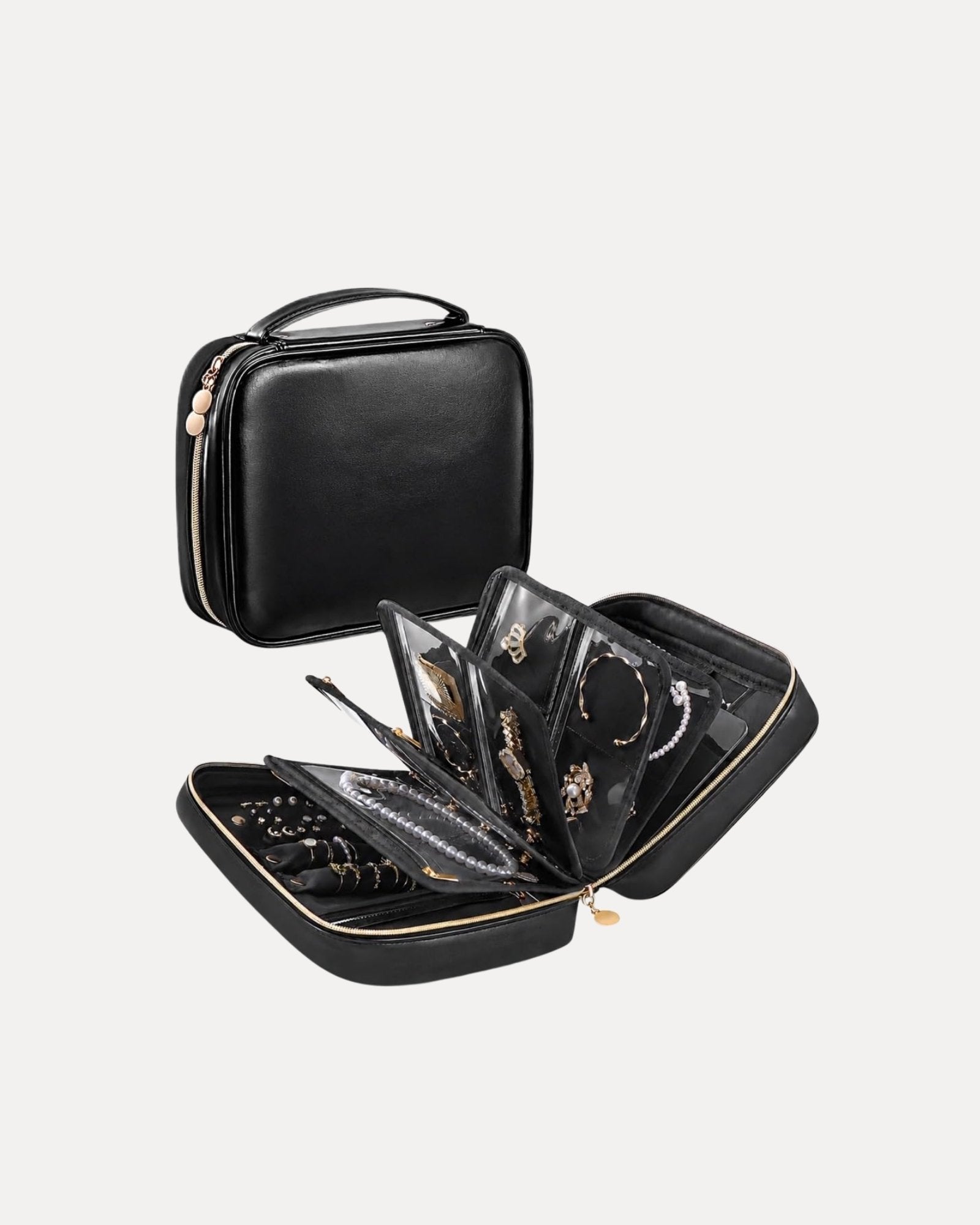 Ultra-Light Waterproof Travel Jewelry Organizer Case with Velvet Zippered Pouches