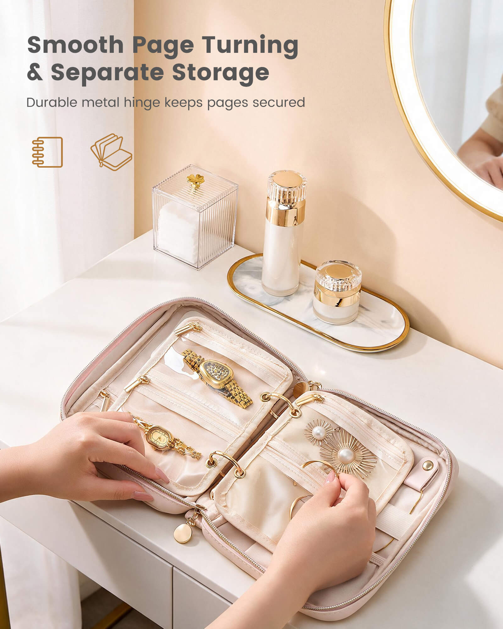 Ultra-Light Waterproof Travel Jewelry Organizer Case with Velvet Zippered Pouches