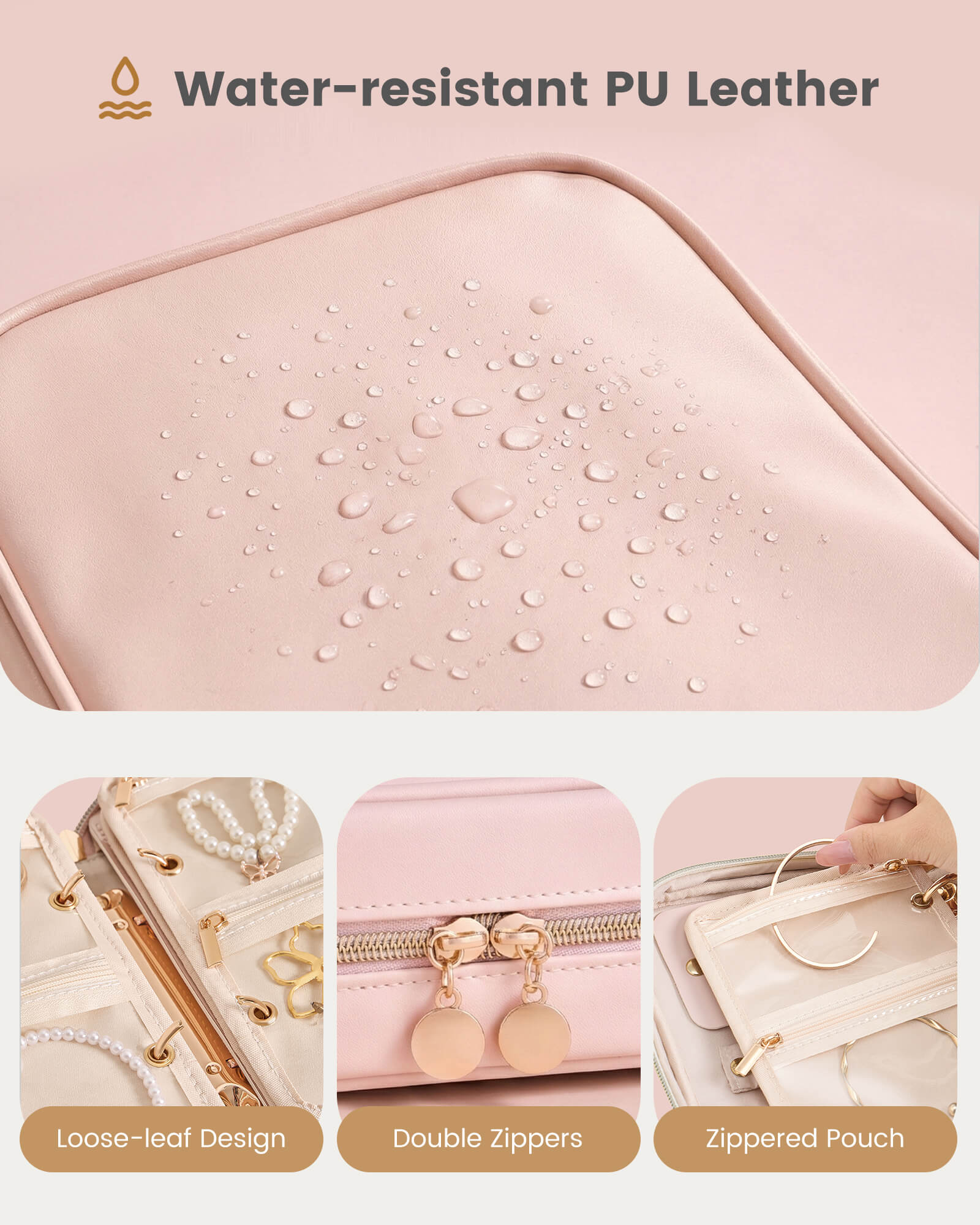 Ultra-Light Waterproof Travel Jewelry Organizer Case with Velvet Zippered Pouches