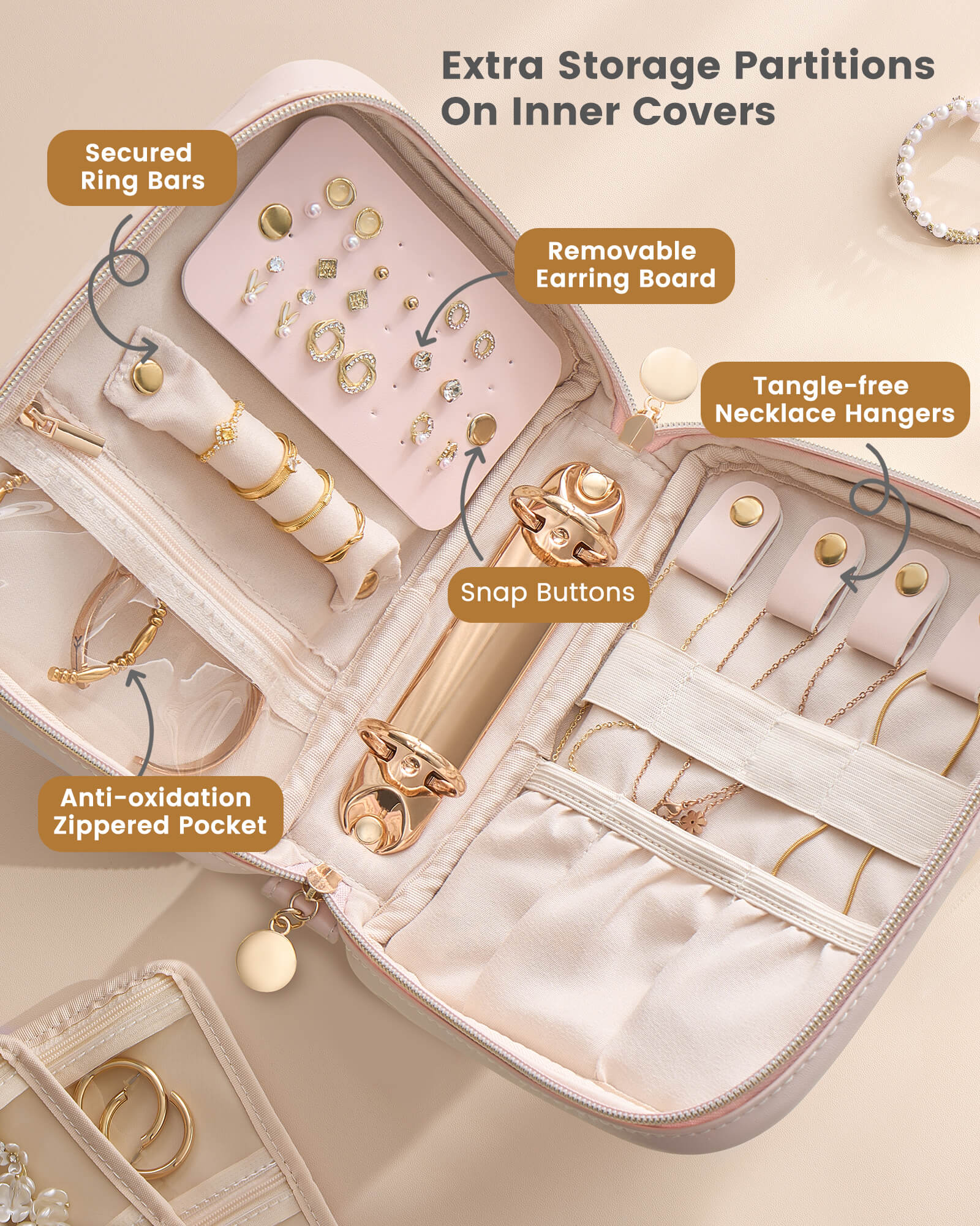 Ultra-Light Waterproof Travel Jewelry Organizer Case with Velvet Zippered Pouches