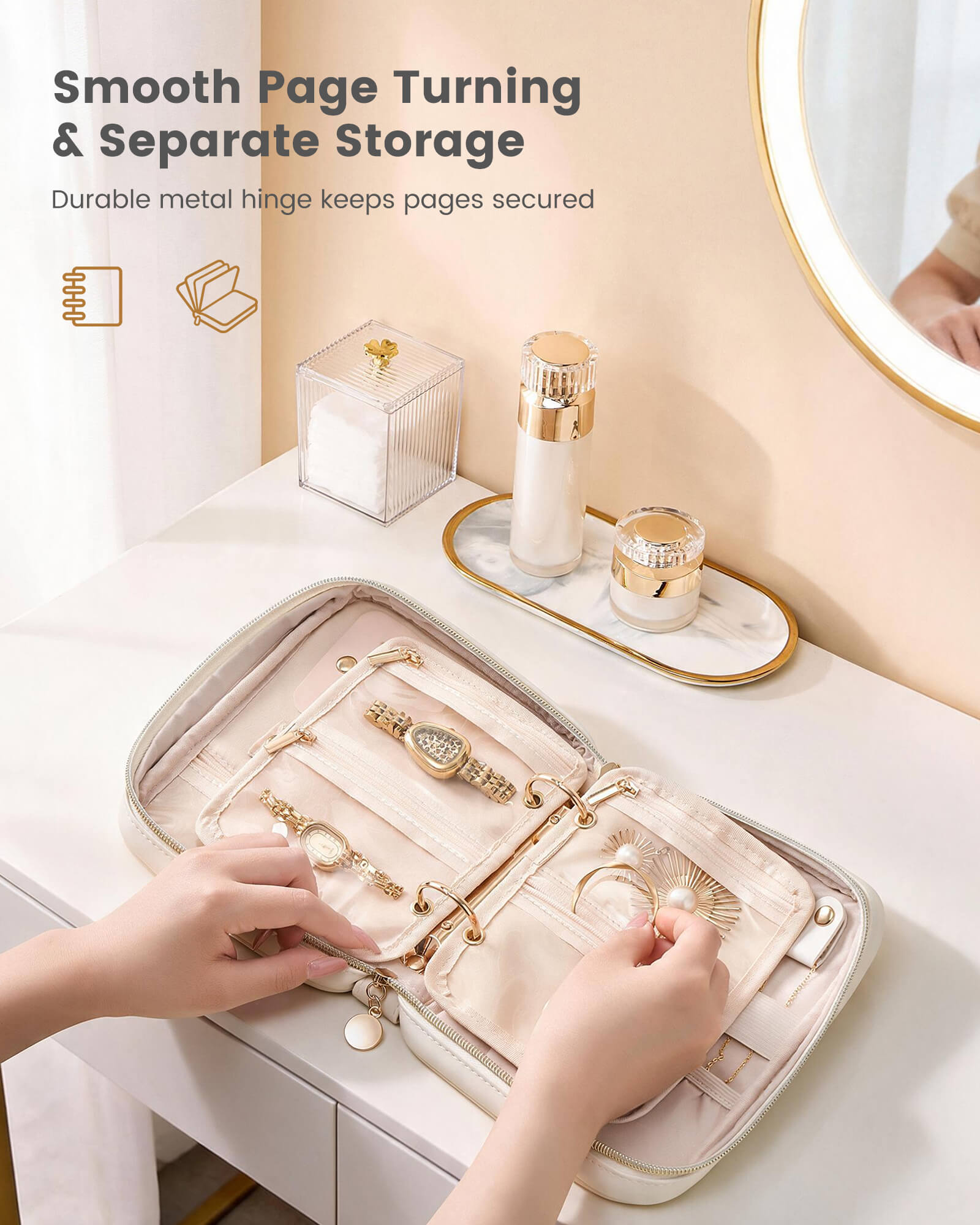 Ultra-Light Waterproof Travel Jewelry Organizer Case with Velvet Zippered Pouches