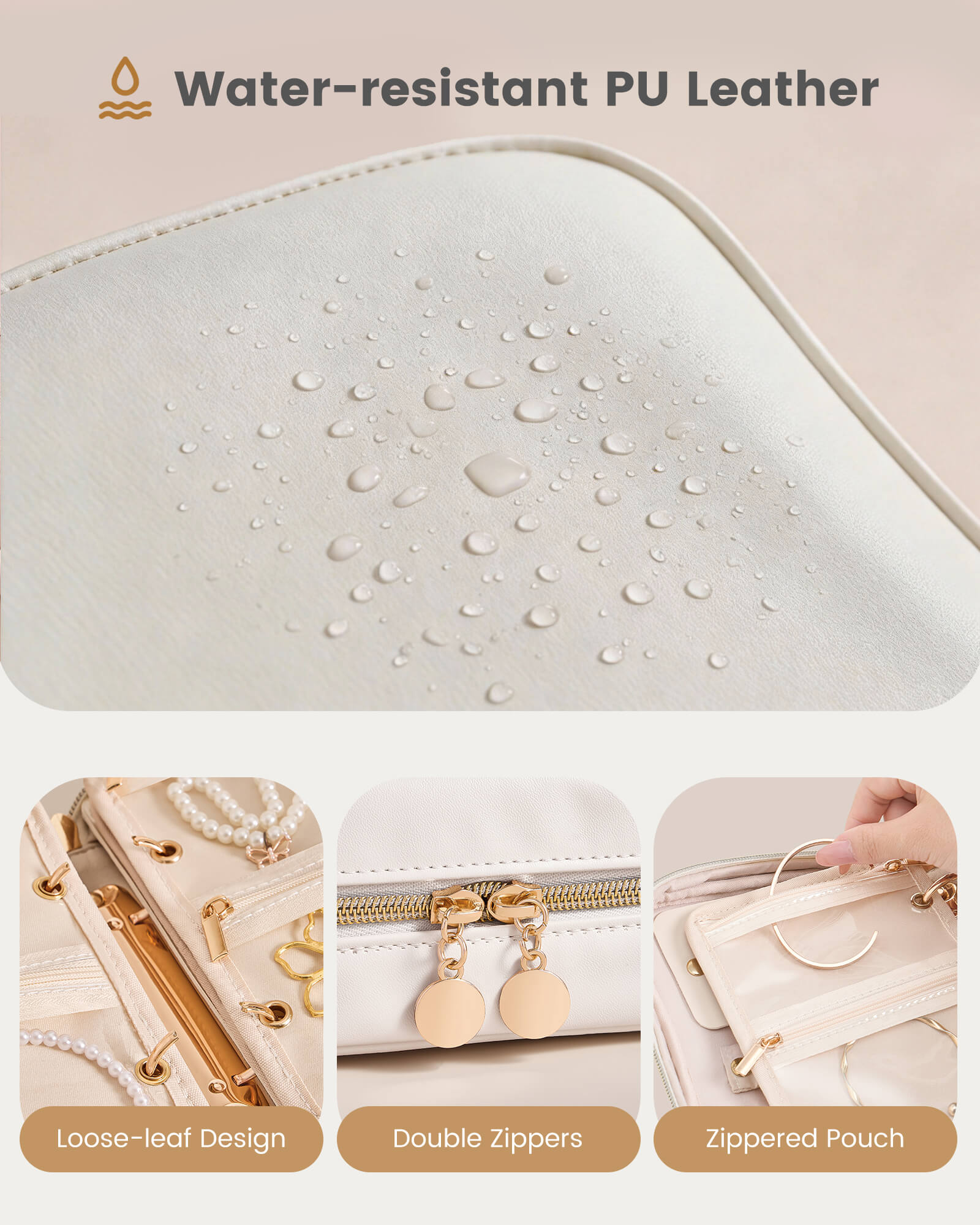 Ultra-Light Waterproof Travel Jewelry Organizer Case with Velvet Zippered Pouches
