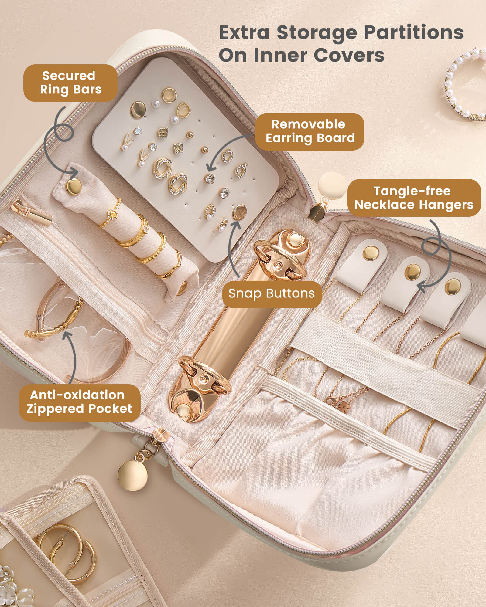 Ultra-Light Waterproof Travel Jewelry Organizer Case with Velvet Zippered Pouches