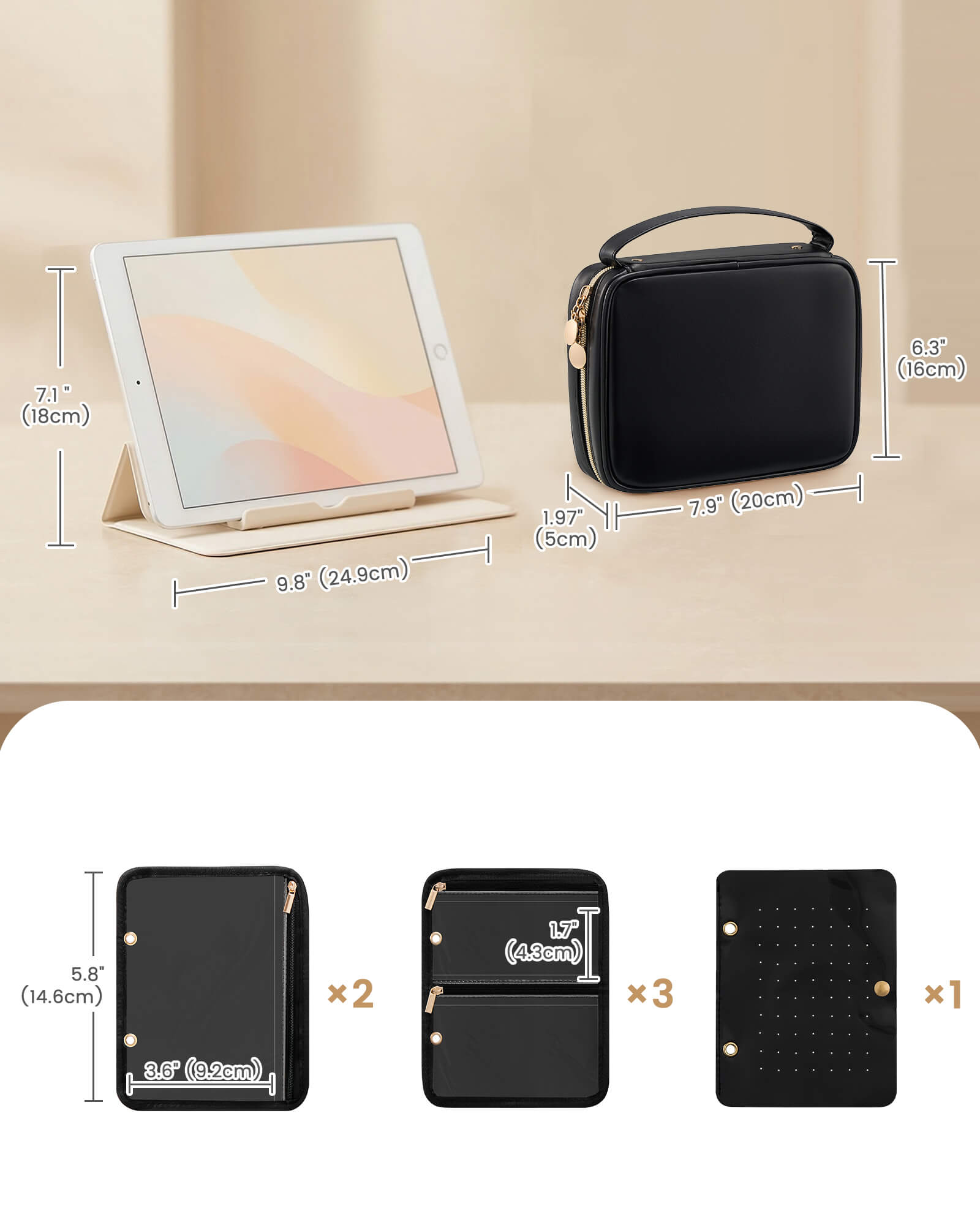 Ultra-Light Waterproof Travel Jewelry Organizer Case with Velvet Zippered Pouches