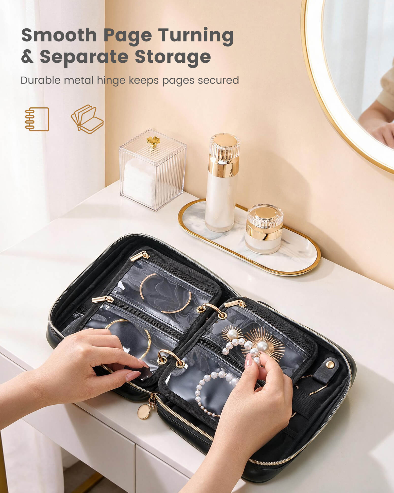Ultra-Light Waterproof Travel Jewelry Organizer Case with Velvet Zippered Pouches