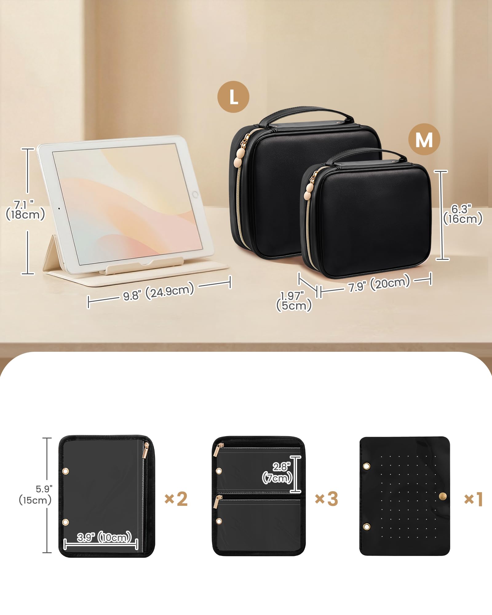 Ultra-Light Waterproof Travel Jewelry Organizer Case with Velvet Zippered Pouches