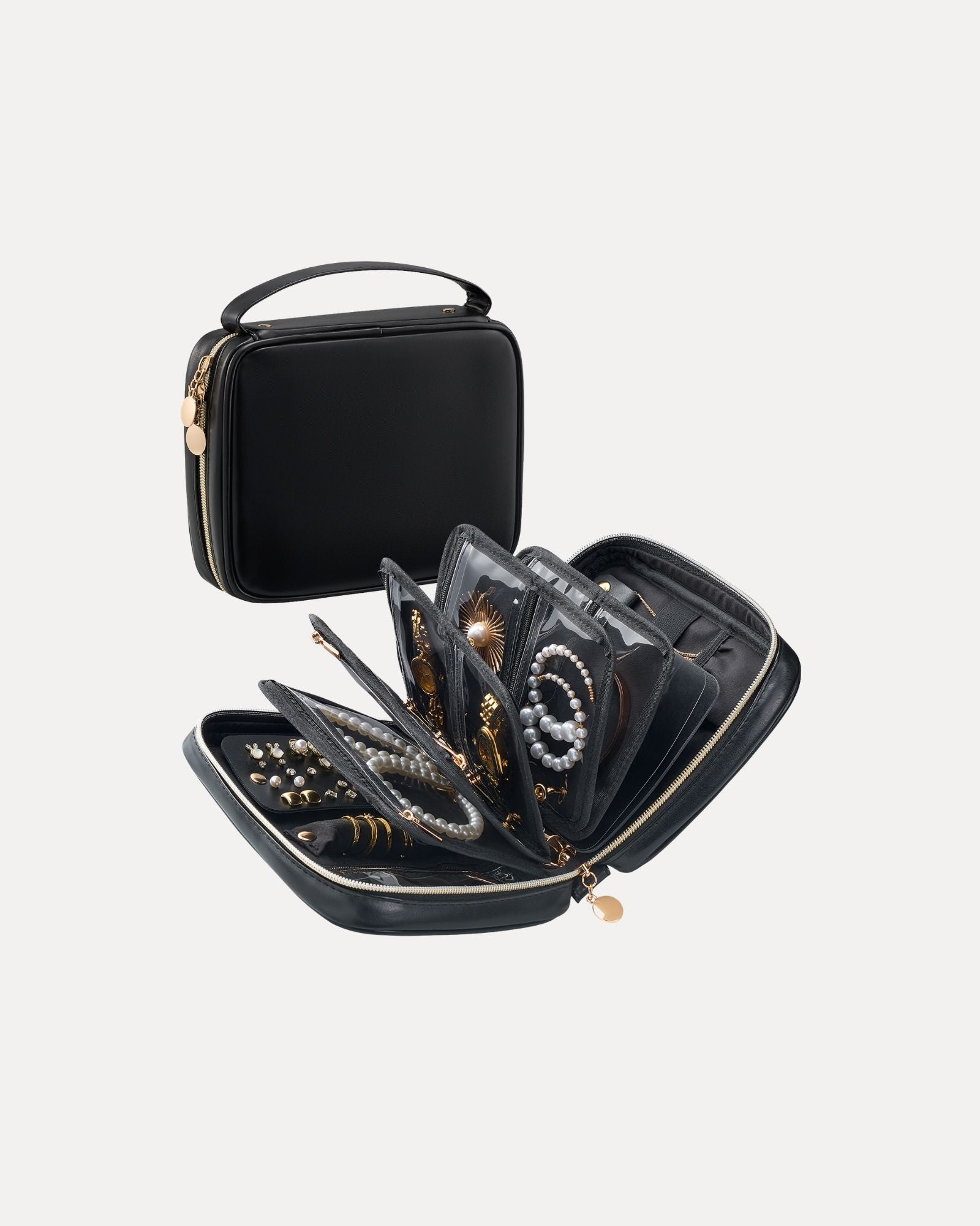 Ultra-Light Waterproof Travel Jewelry Organizer Case with Velvet Zippered Pouches