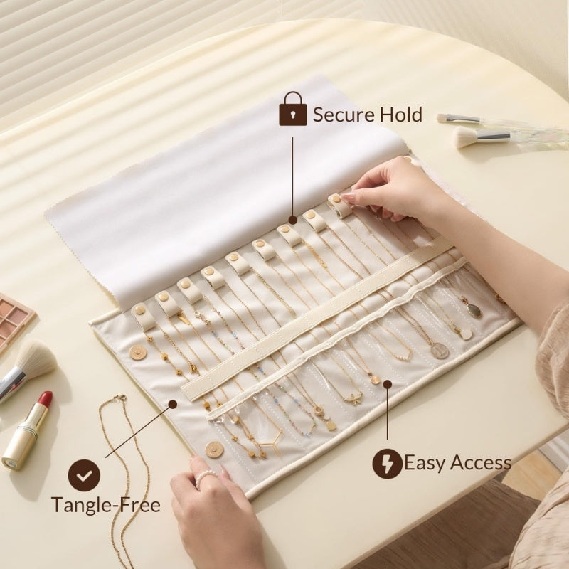 Leather Foldable Roll Up Jewelry Storage Bag