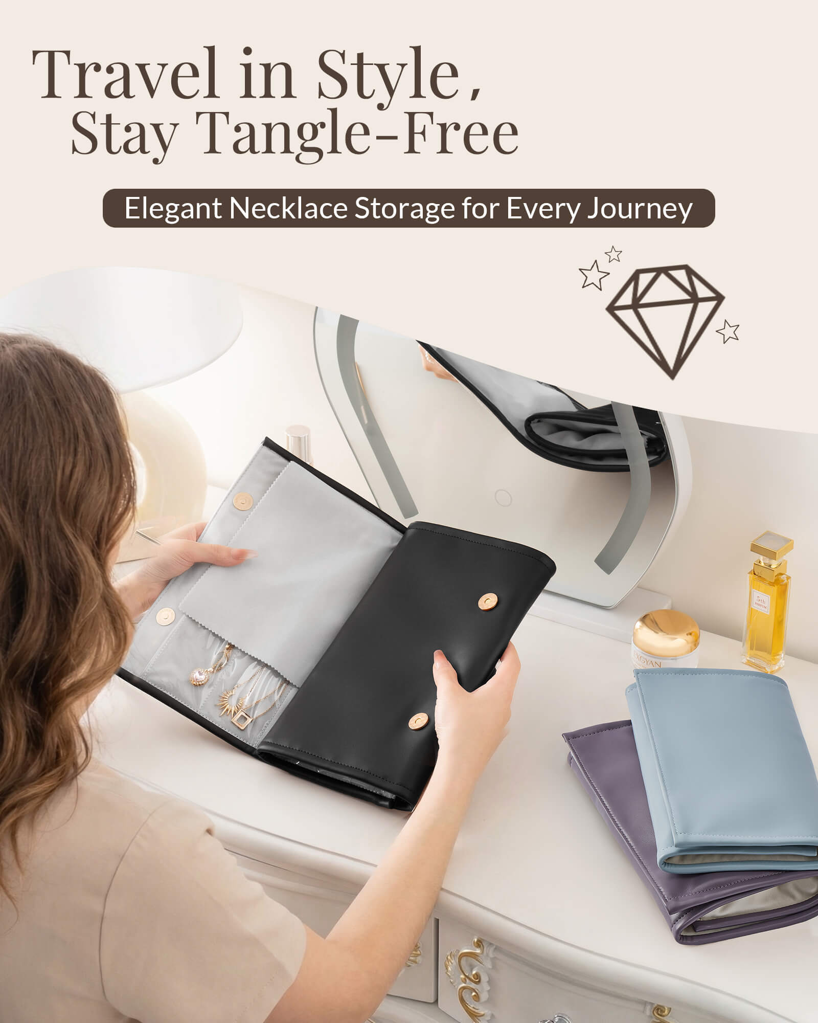 Leather Foldable Roll Up Jewelry Storage Bag