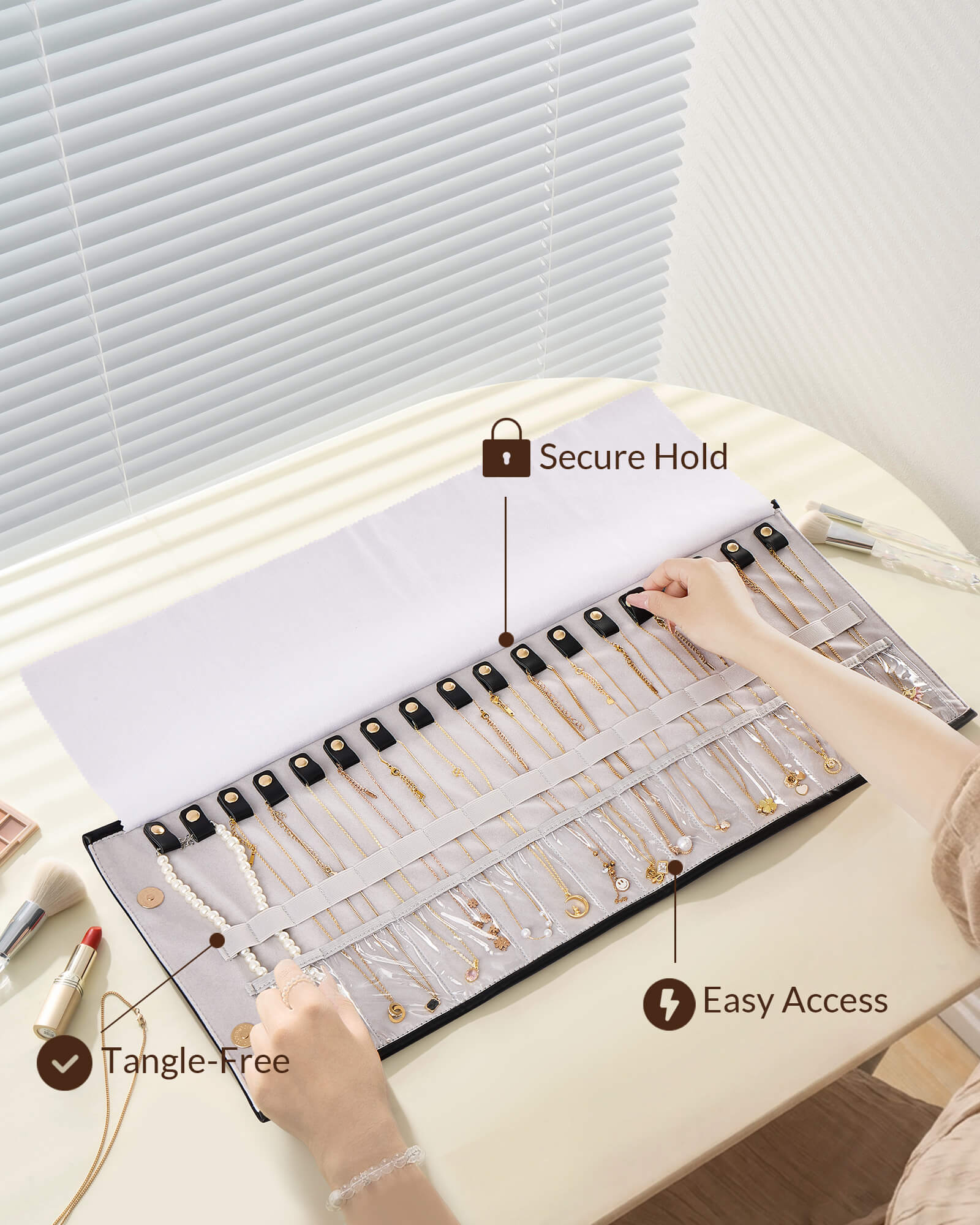 Leather Foldable Roll Up Jewelry Storage Bag