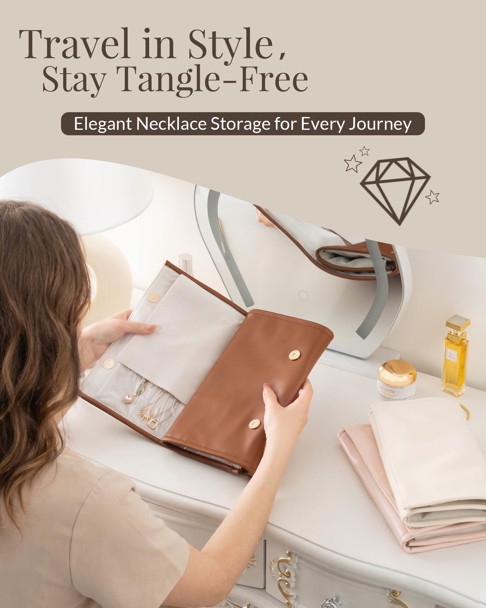 Leather Foldable Roll Up Jewelry Storage Bag