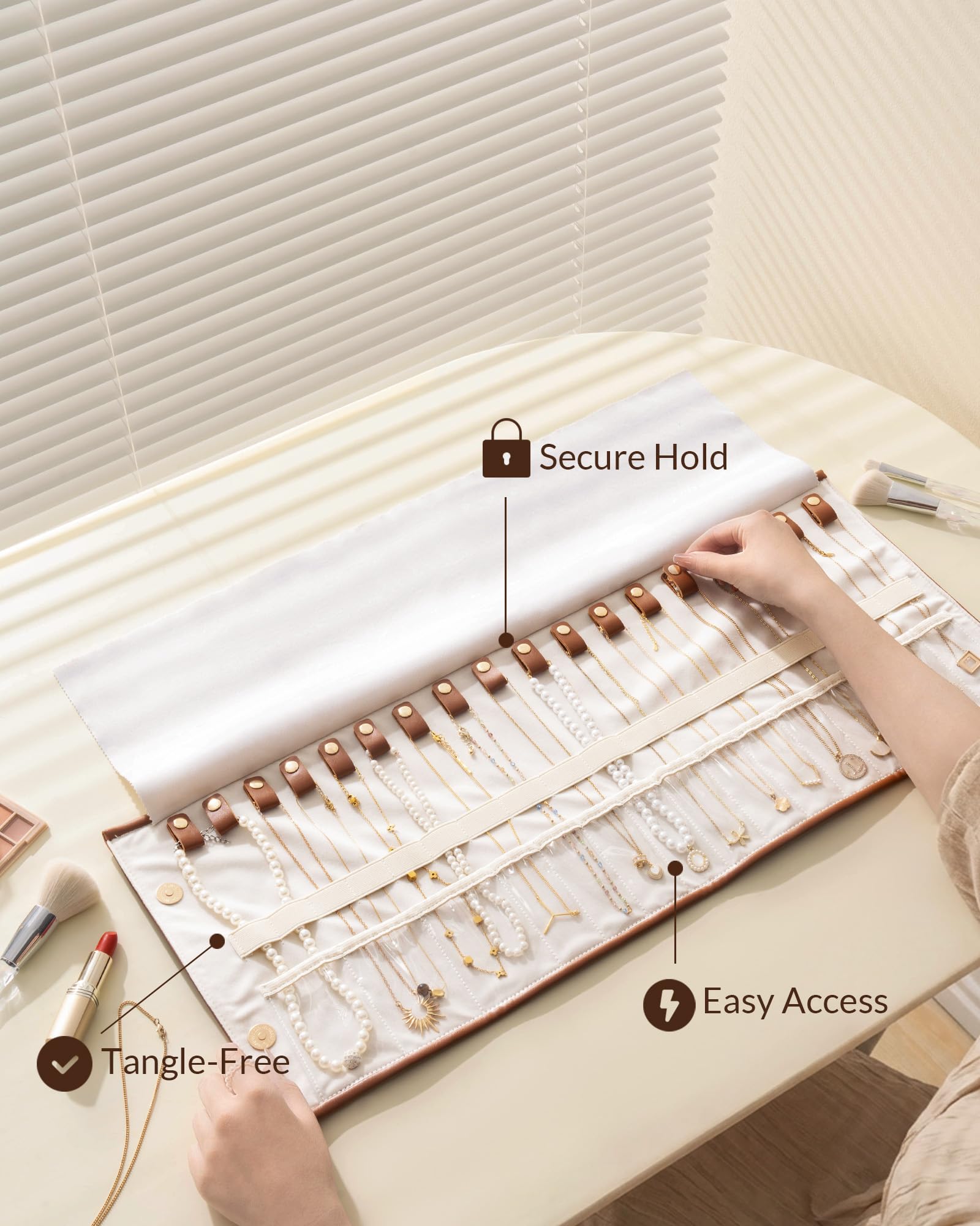 Leather Foldable Roll Up Jewelry Storage Bag