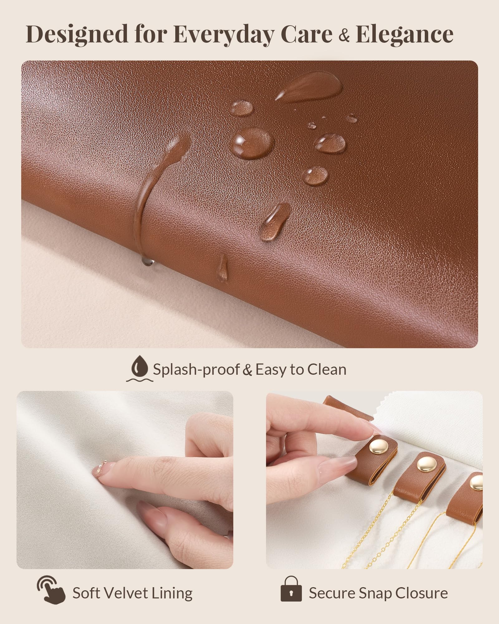 Leather Foldable Roll Up Jewelry Storage Bag