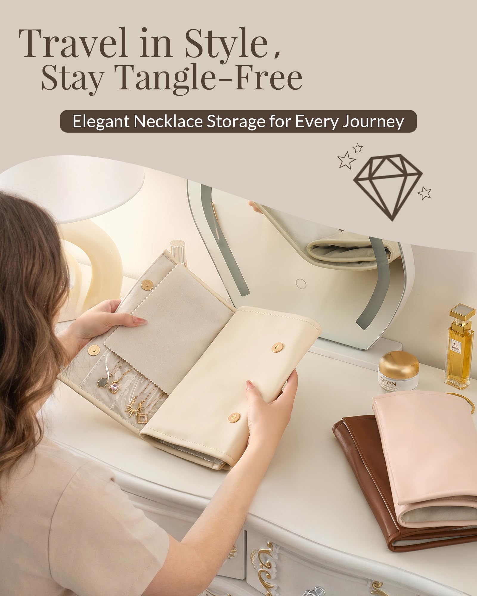 Leather Foldable Roll Up Jewelry Storage Bag