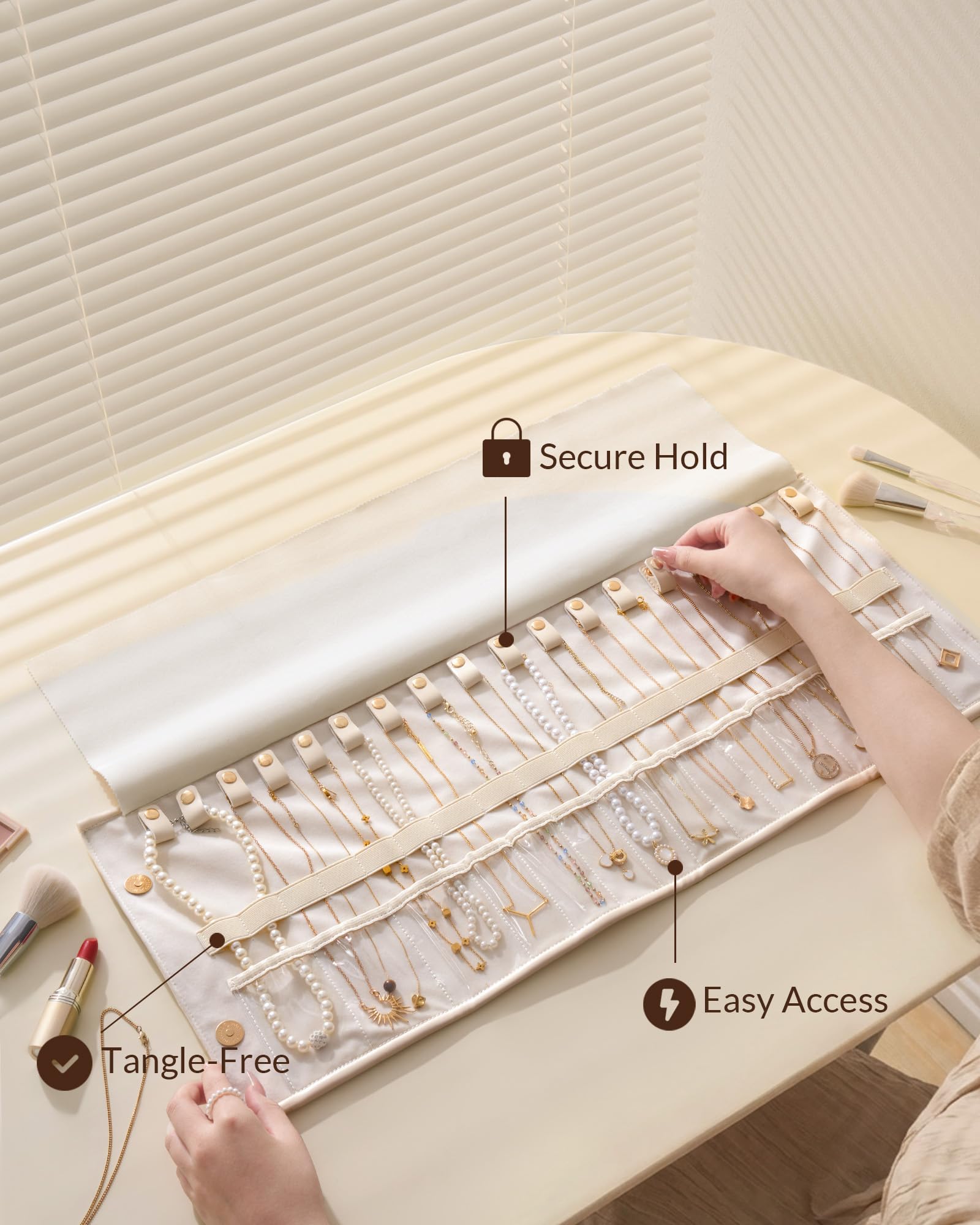 Leather Foldable Roll Up Jewelry Storage Bag