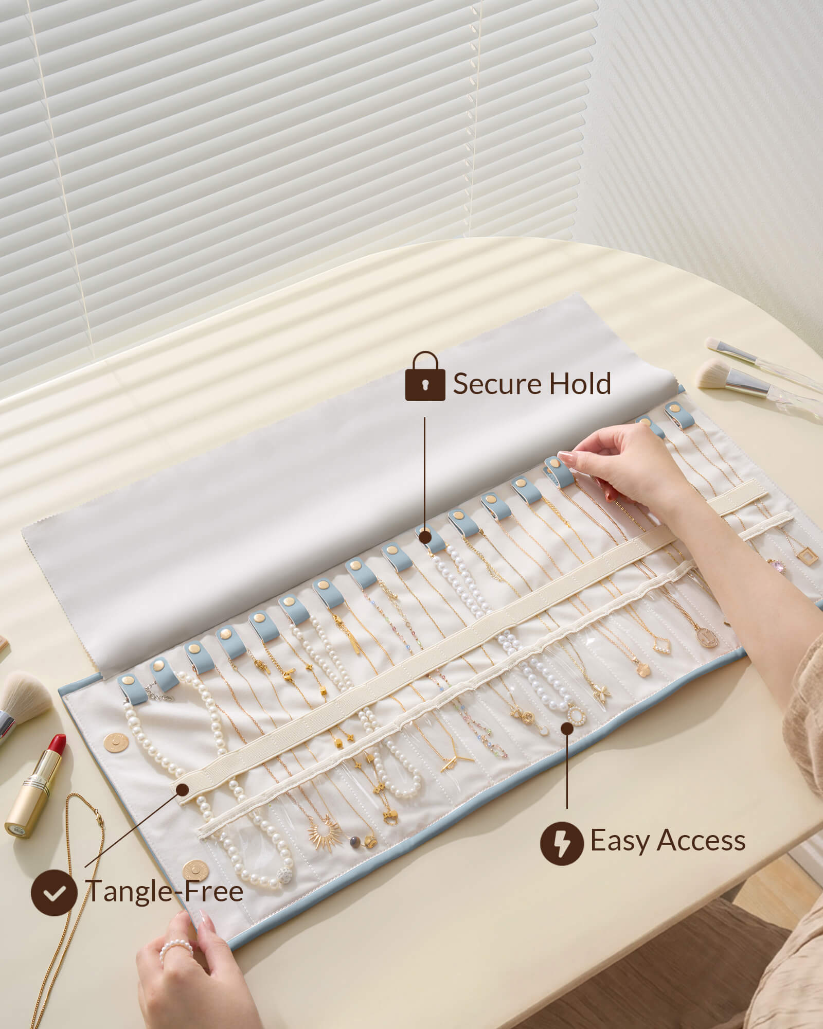 Leather Foldable Roll Up Jewelry Storage Bag