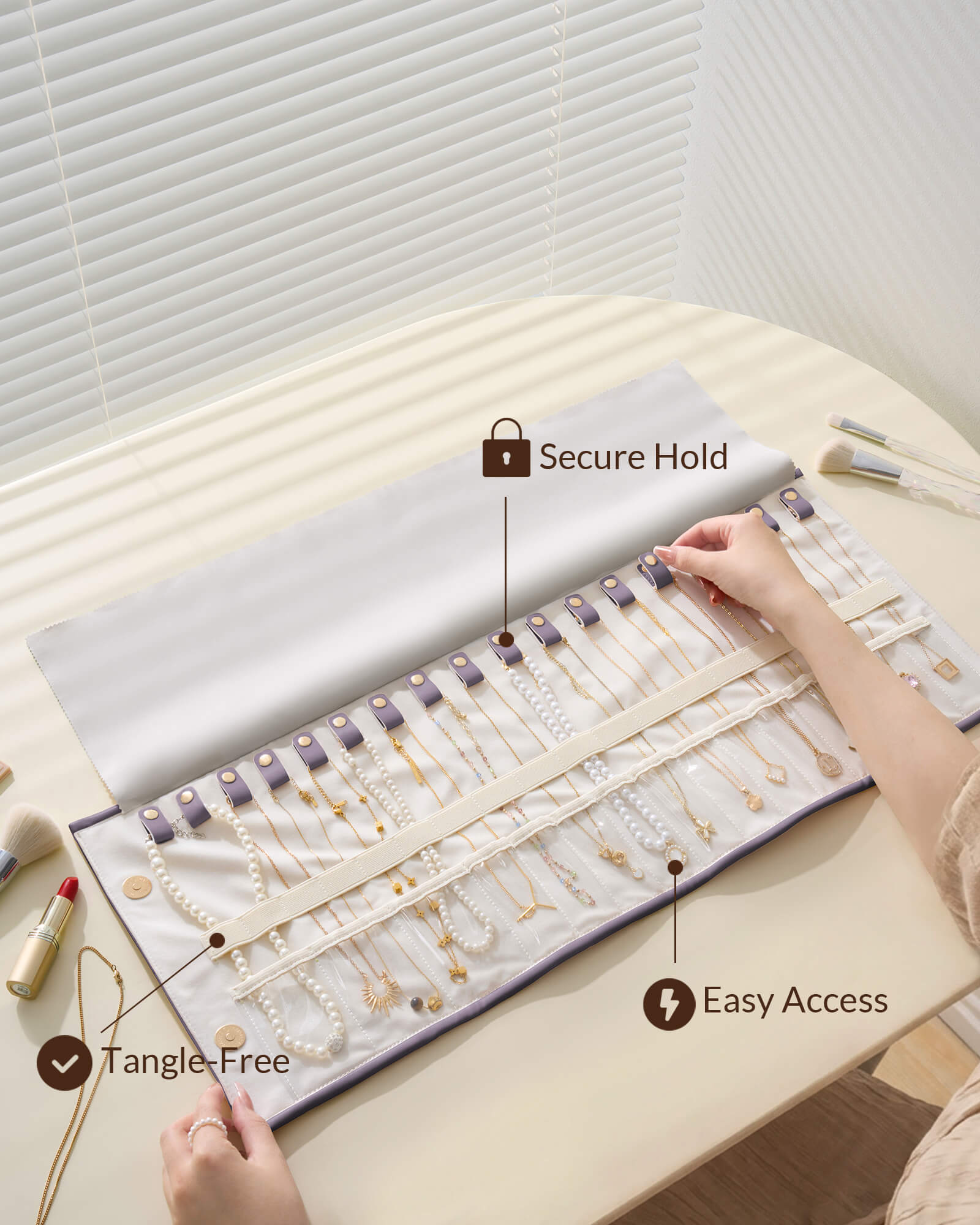 Leather Foldable Roll Up Jewelry Storage Bag
