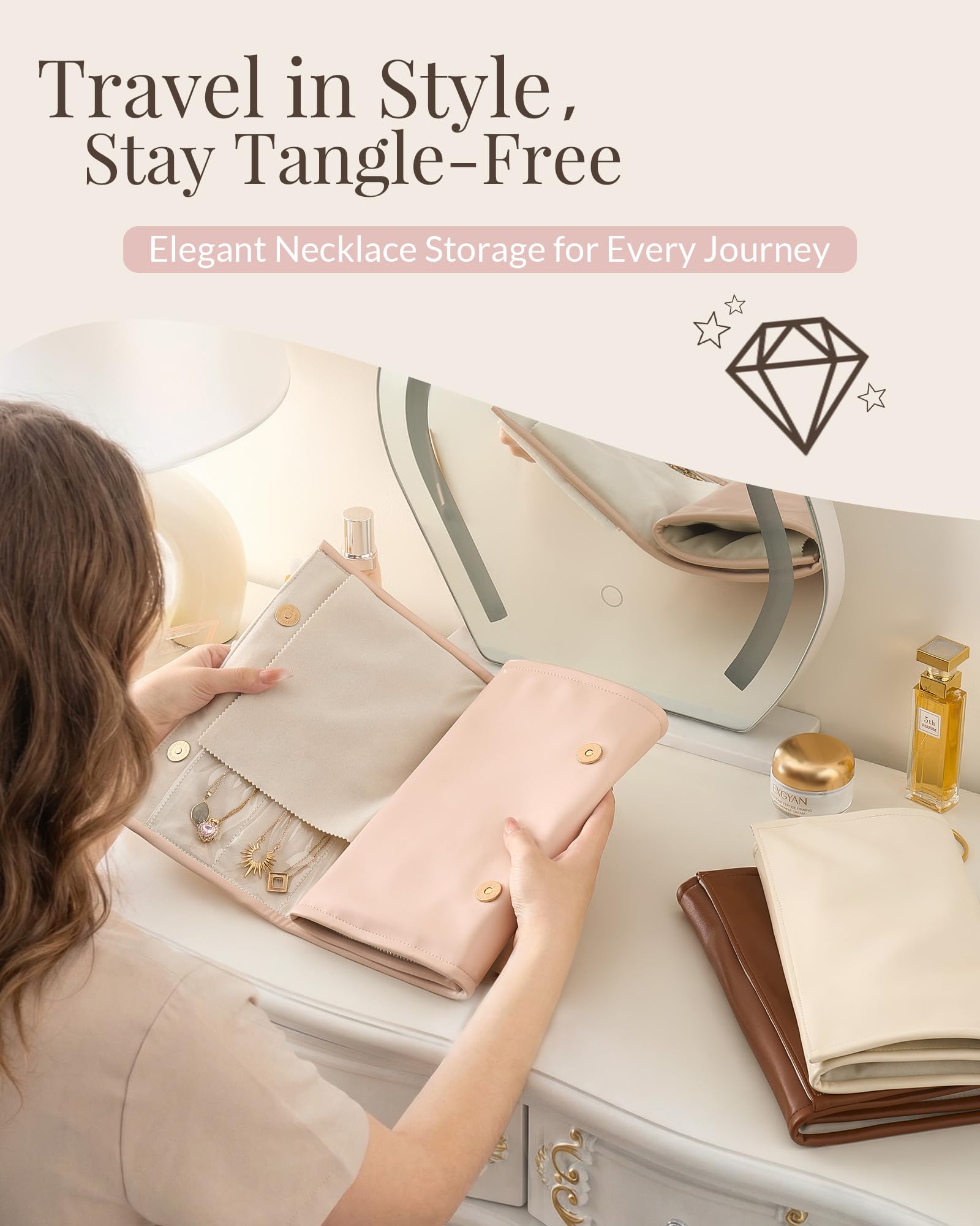 Leather Foldable Roll Up Jewelry Storage Bag