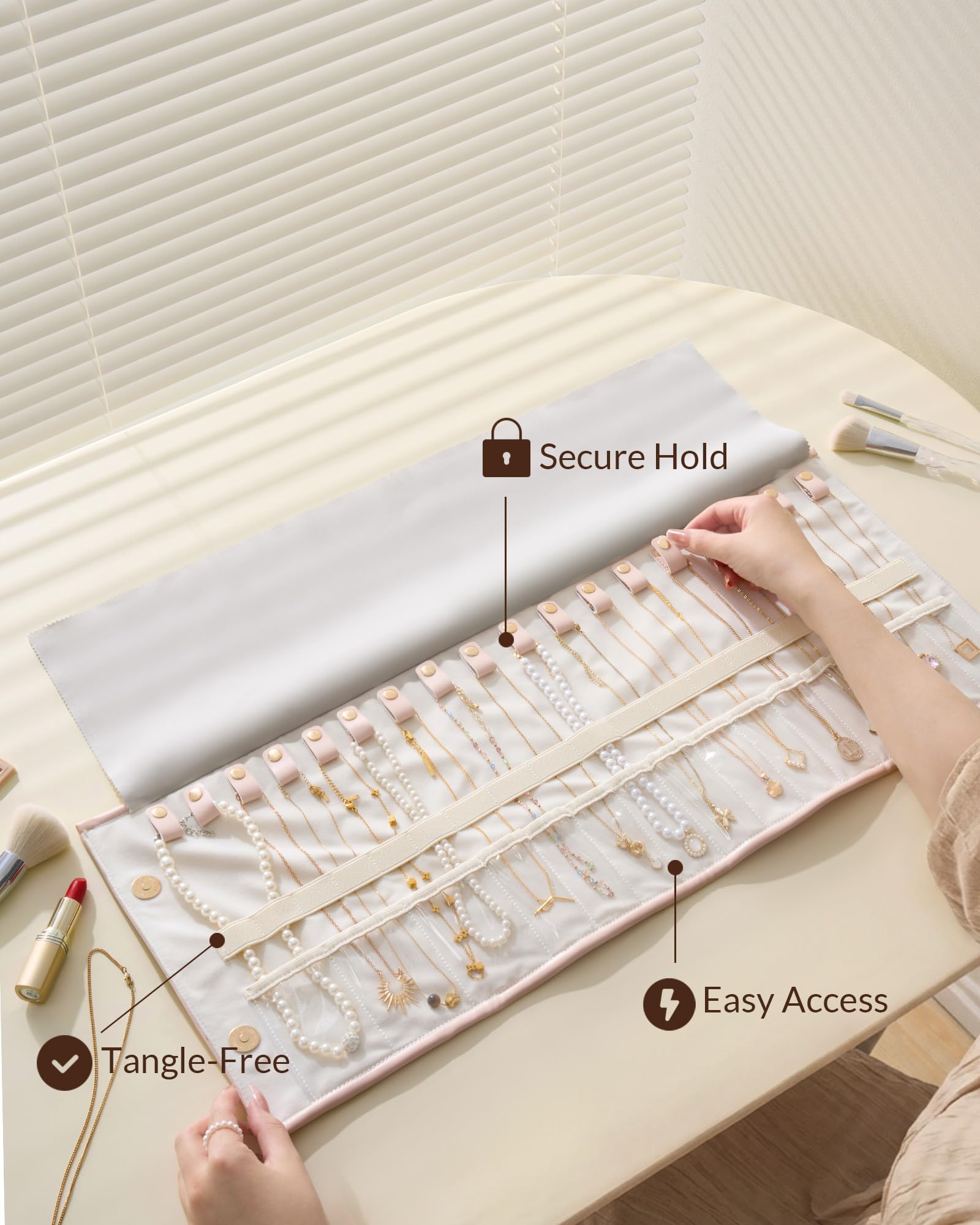 Leather Foldable Roll Up Jewelry Storage Bag