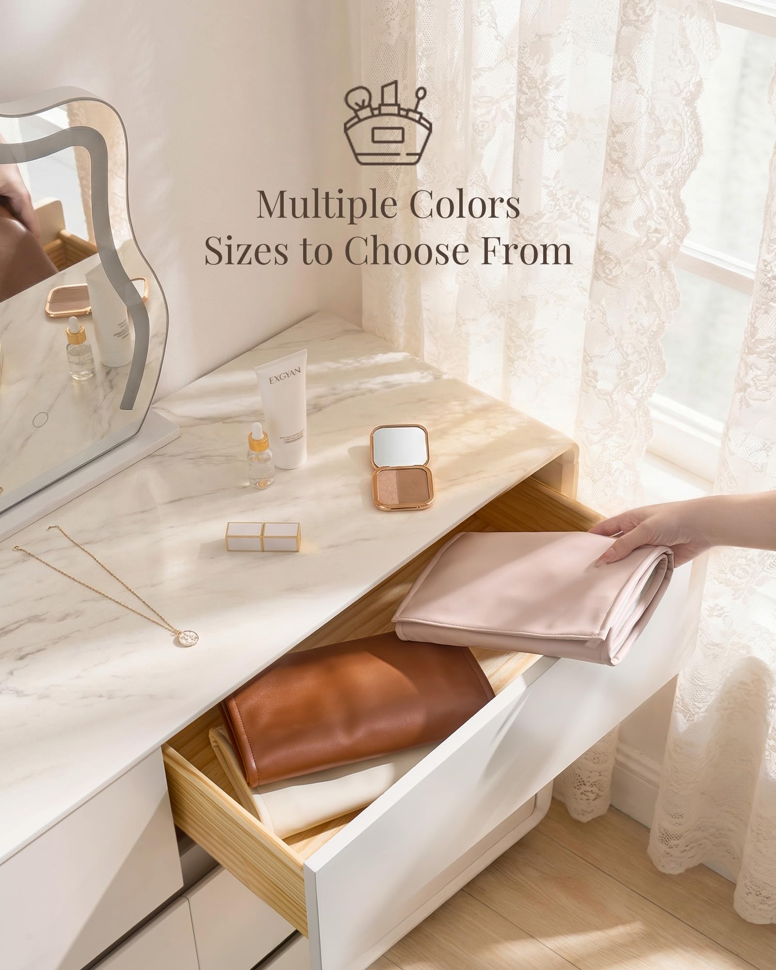 Leather Foldable Roll Up Jewelry Storage Bag