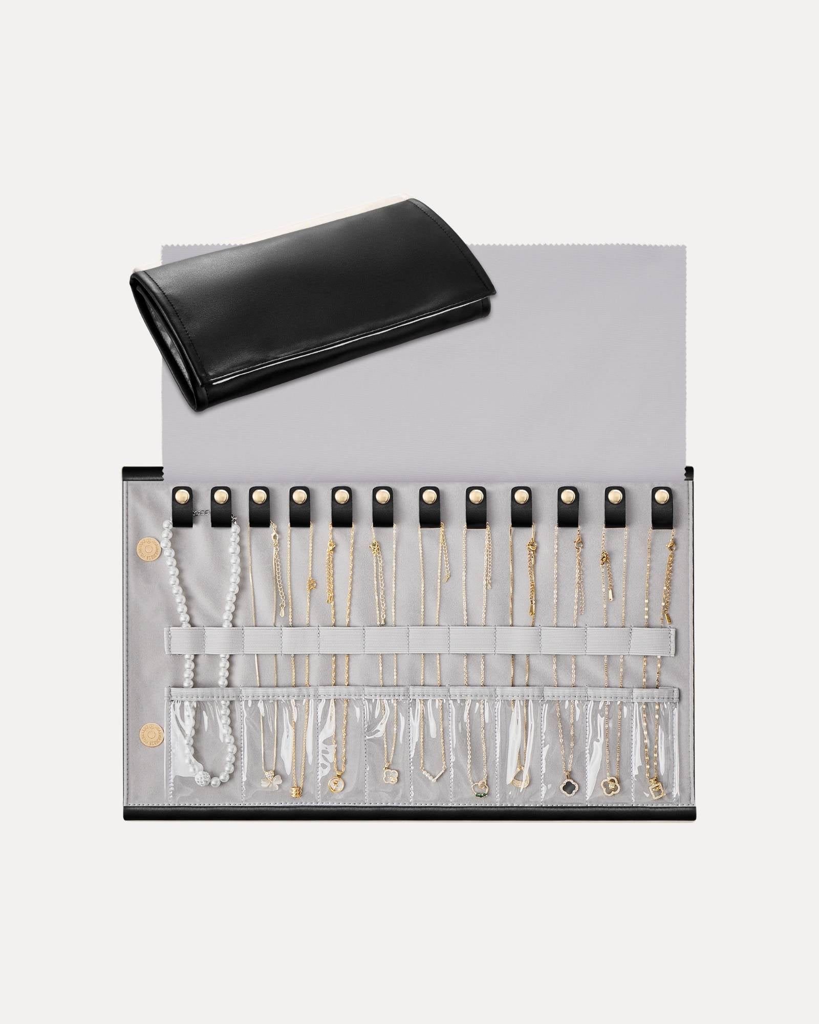 Leather Foldable Roll Up Jewelry Storage Bag