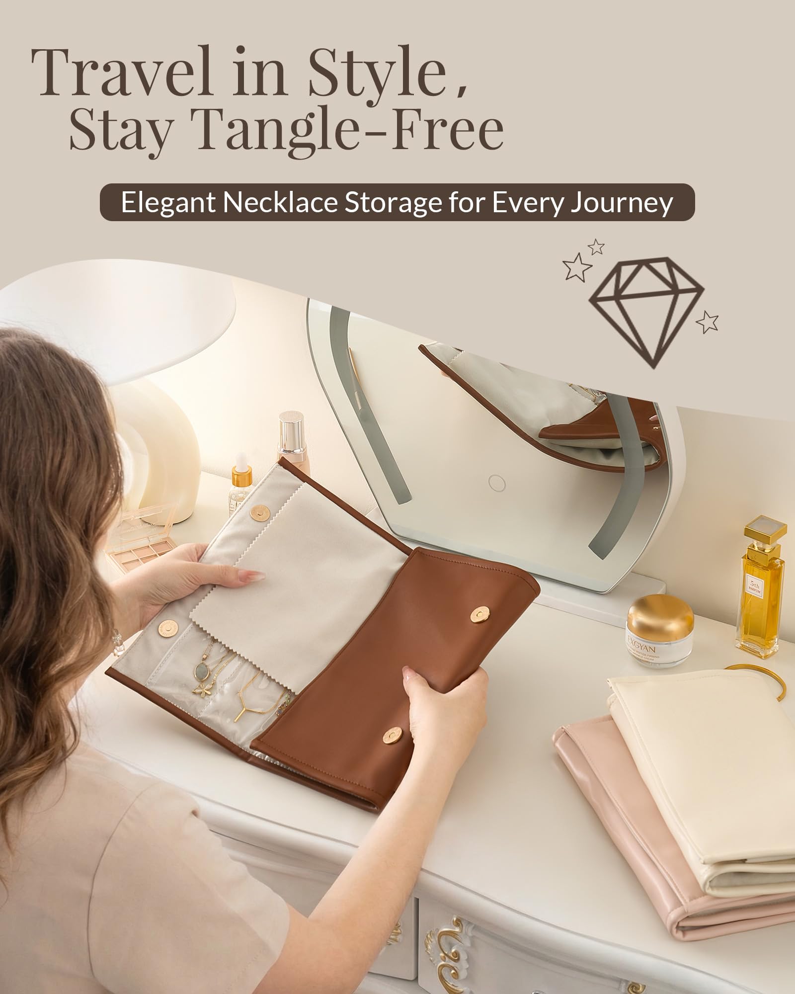 Leather Foldable Roll Up Jewelry Storage Bag