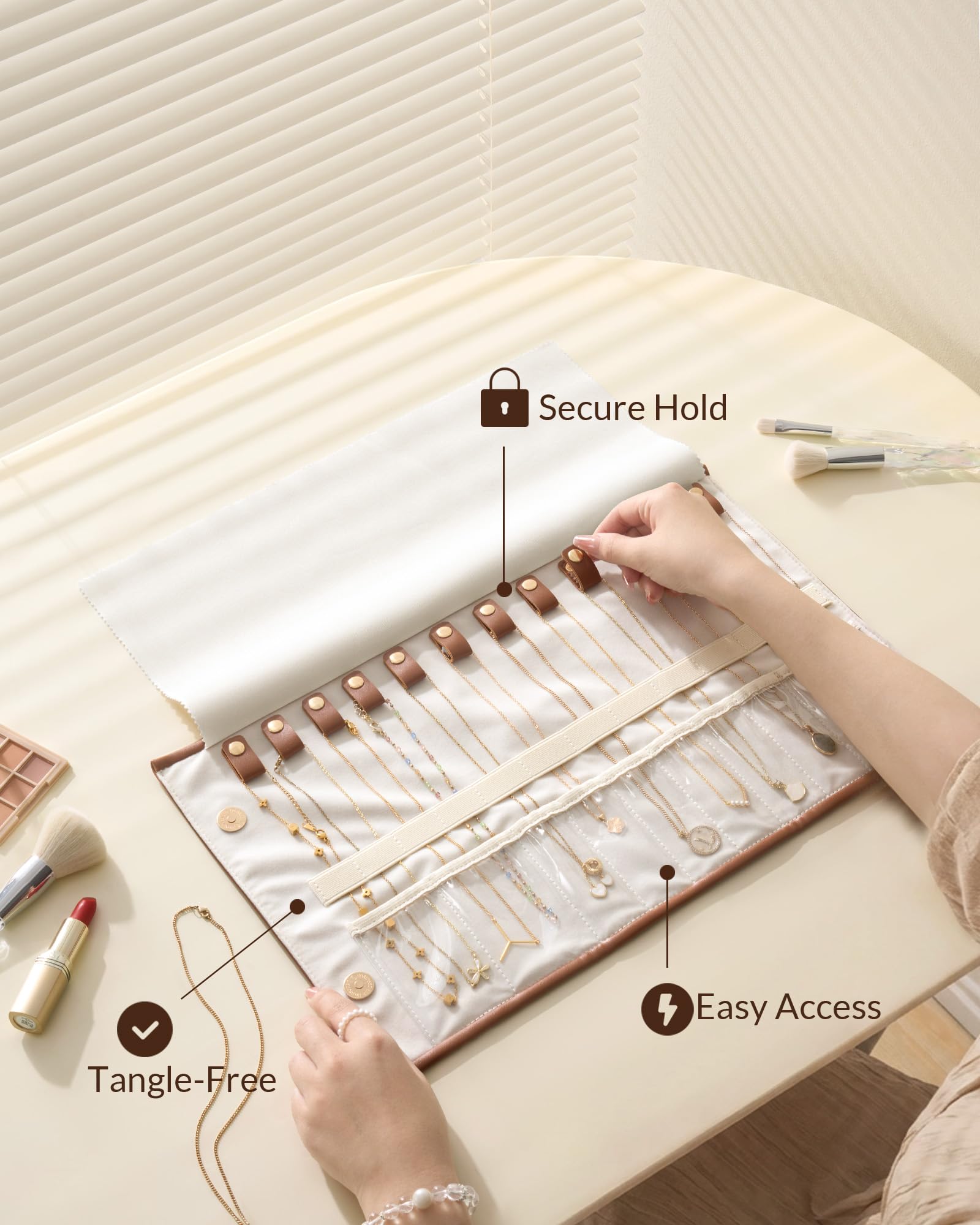 Leather Foldable Roll Up Jewelry Storage Bag