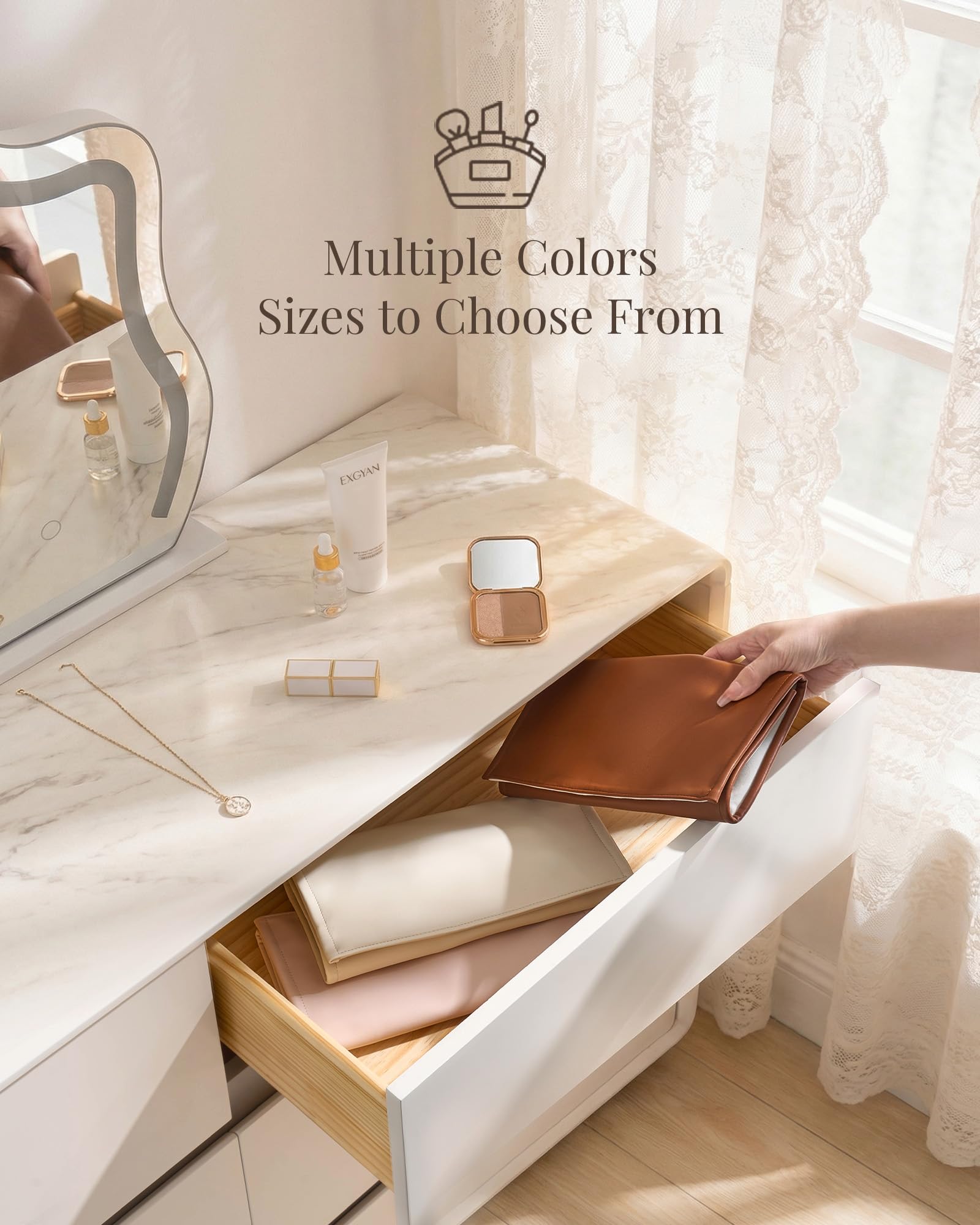 Leather Foldable Roll Up Jewelry Storage Bag