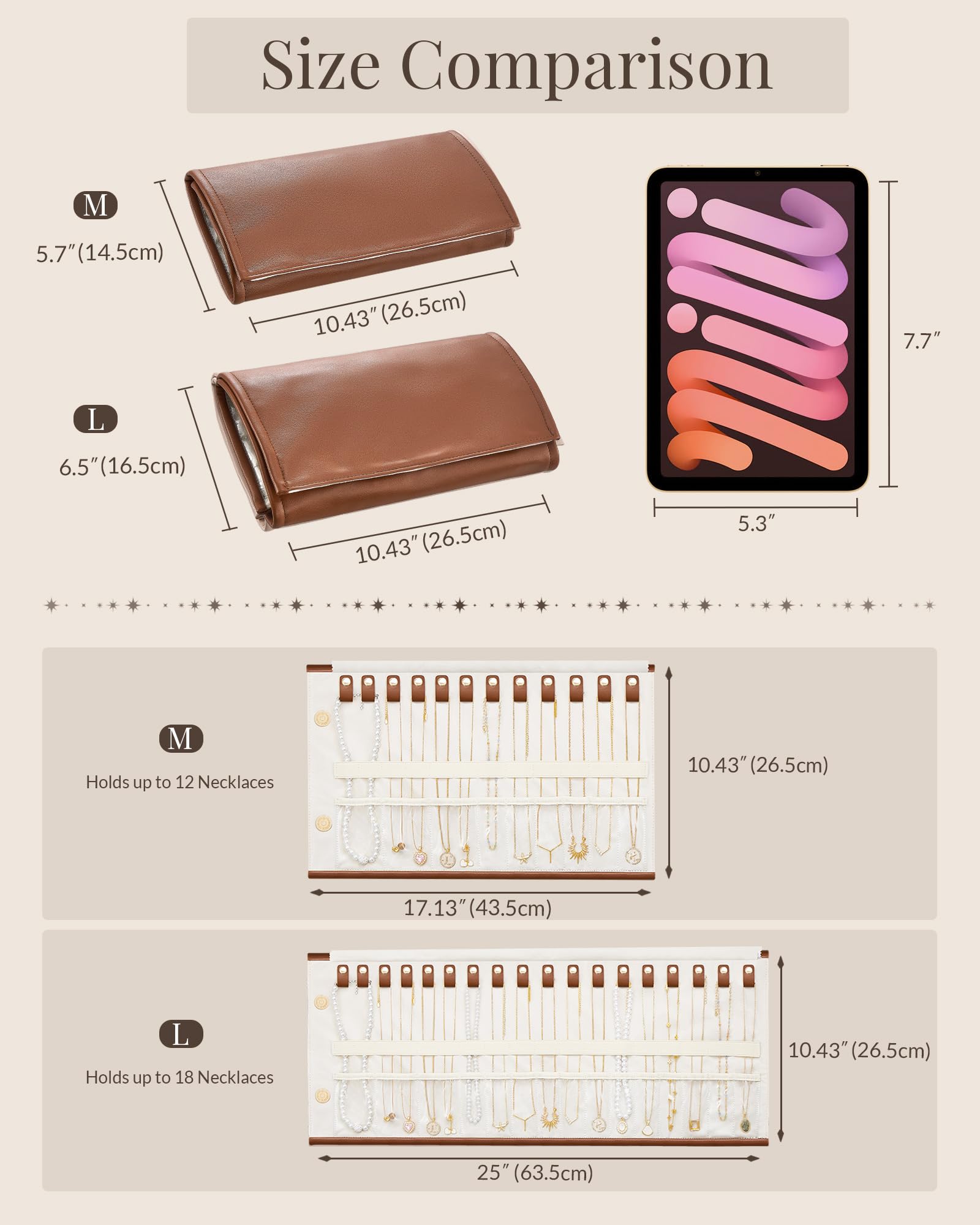 Leather Foldable Roll Up Jewelry Storage Bag