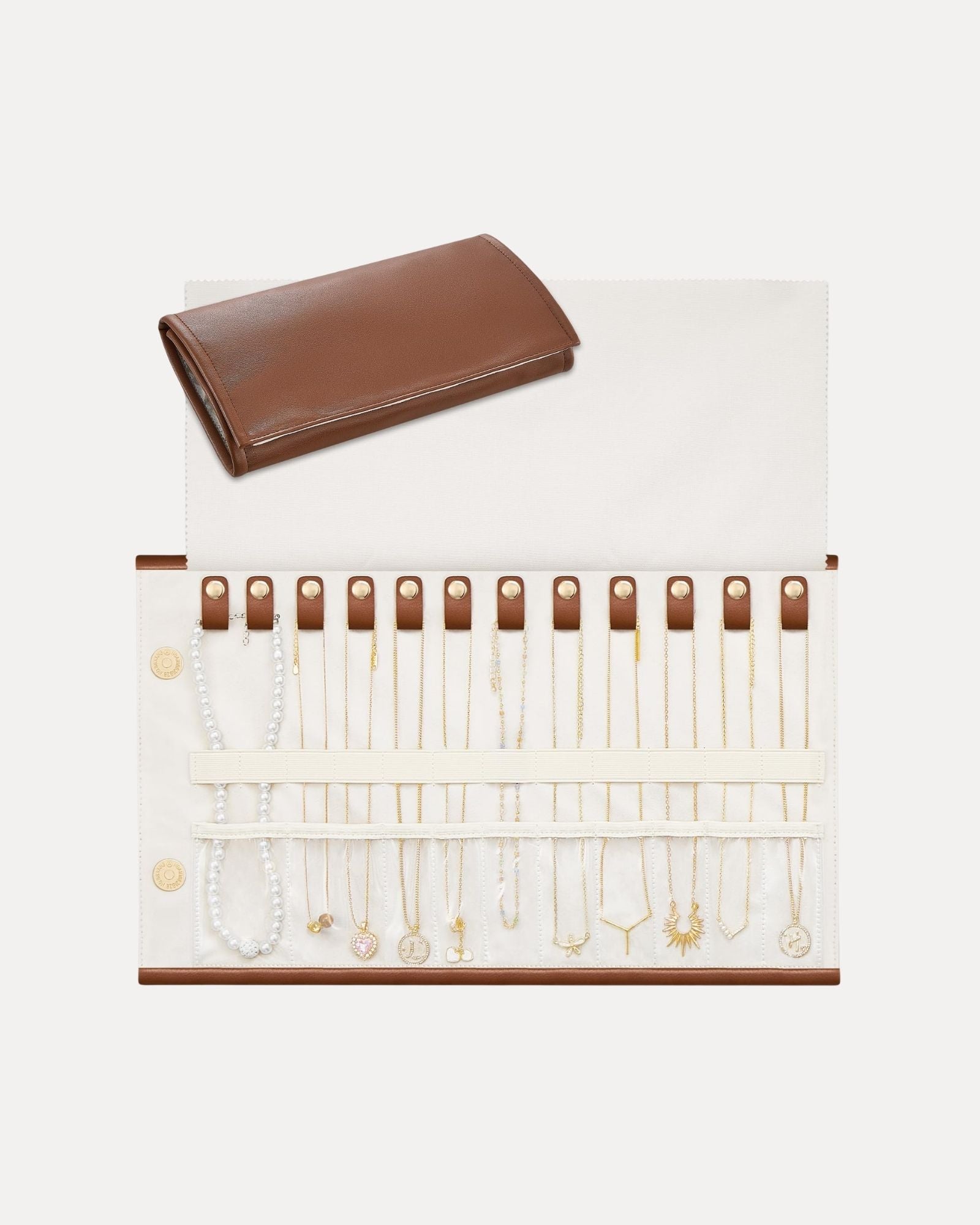 Leather Foldable Roll Up Jewelry Storage Bag