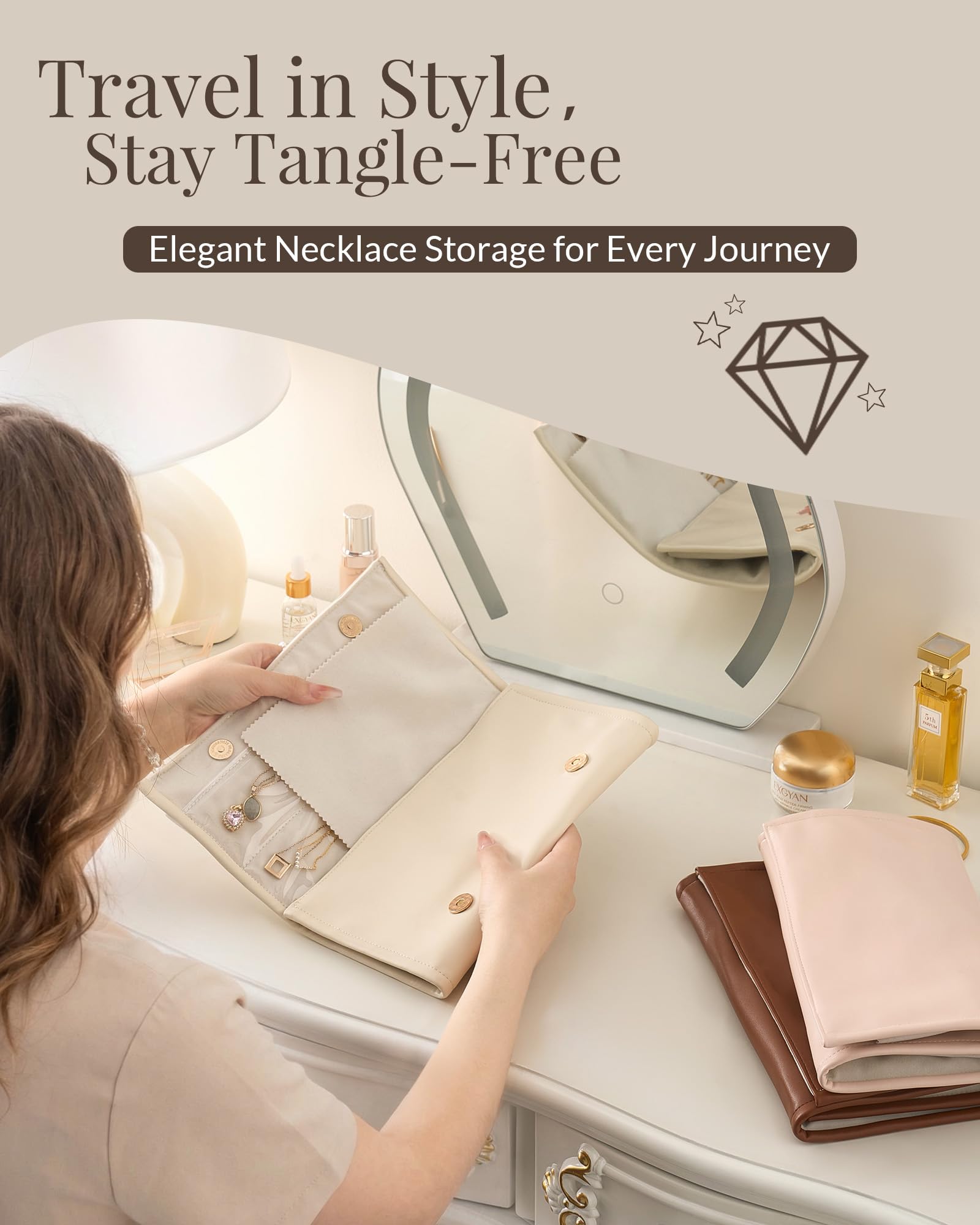 Leather Foldable Roll Up Jewelry Storage Bag