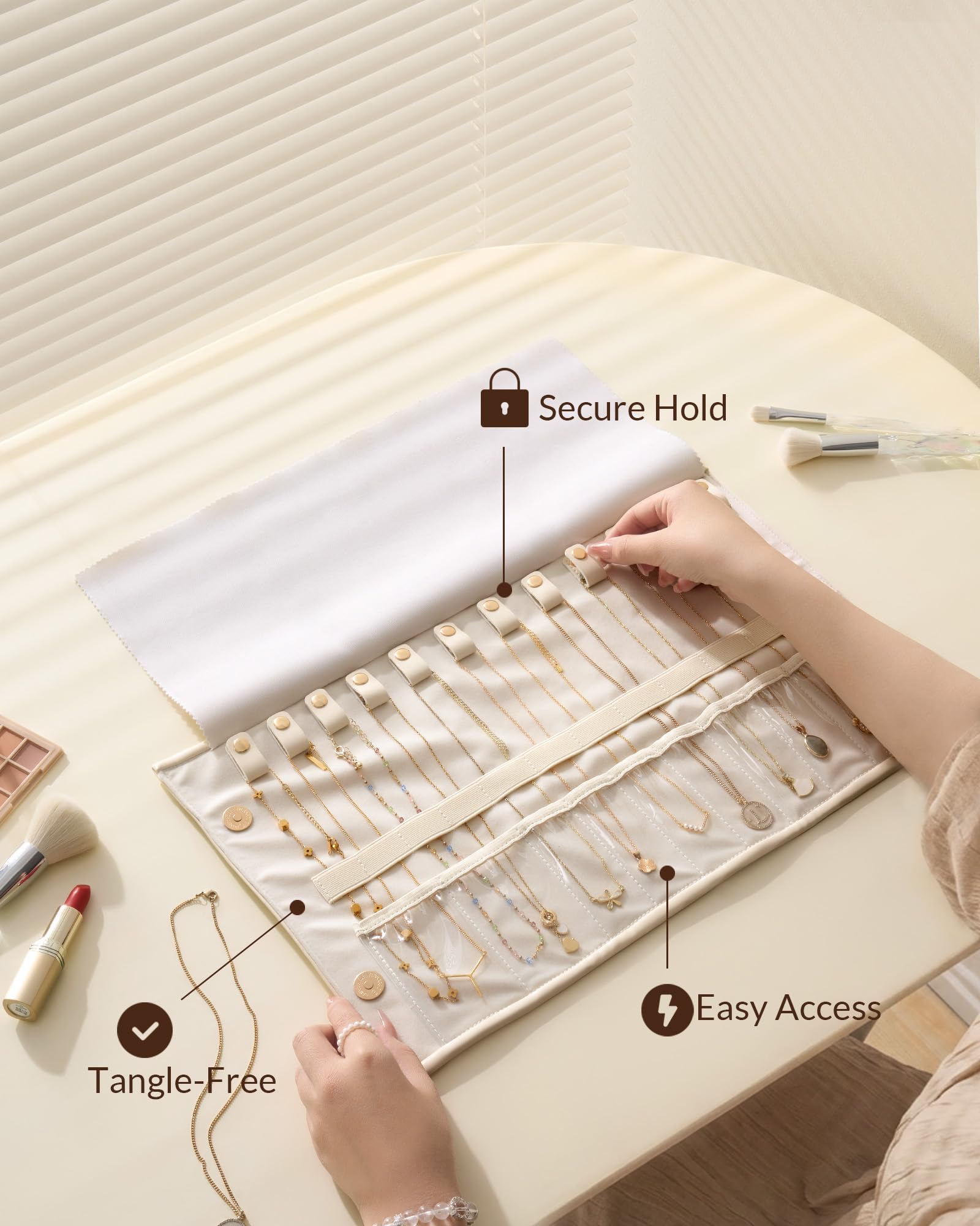 Leather Foldable Roll Up Jewelry Storage Bag