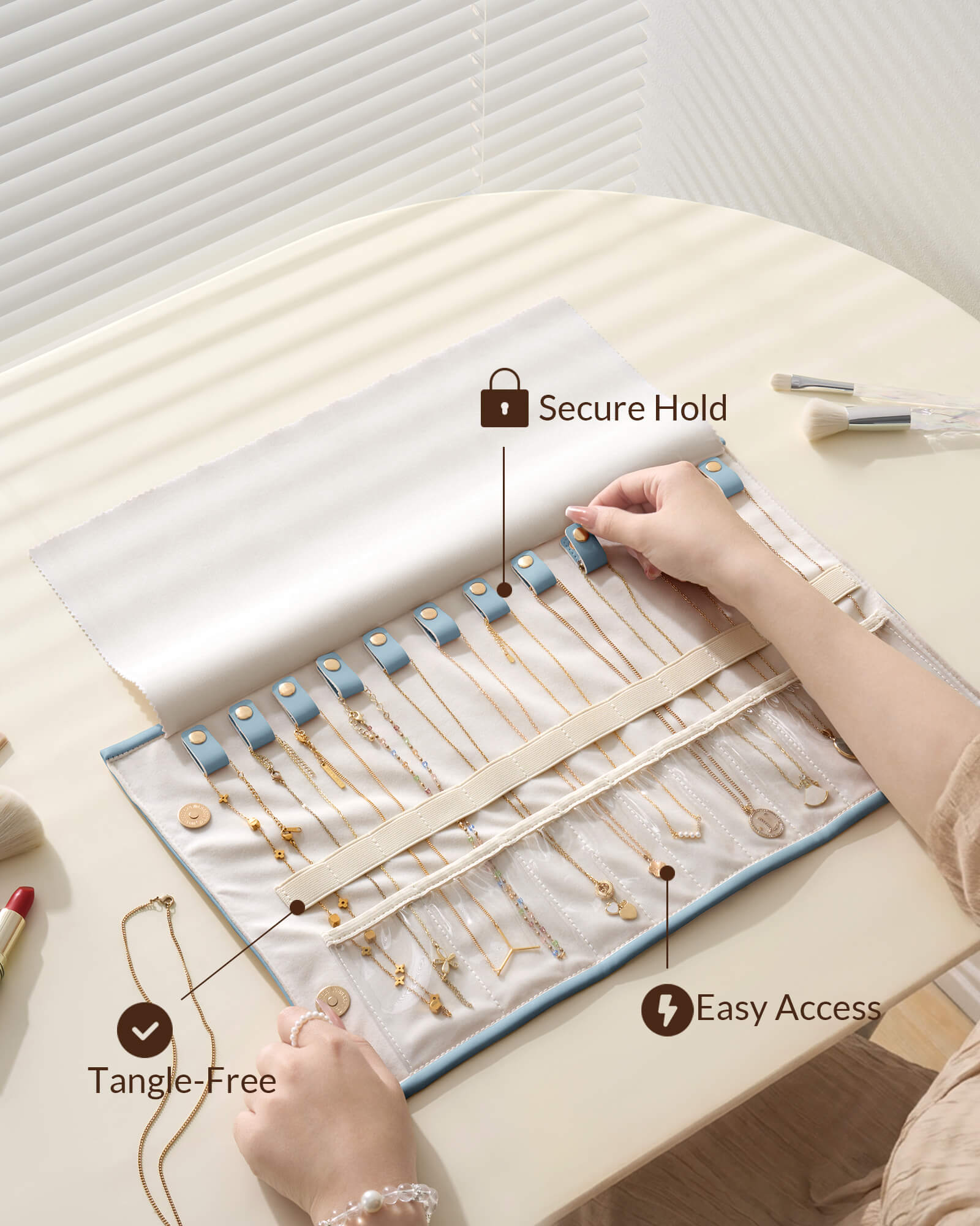 Leather Foldable Roll Up Jewelry Storage Bag