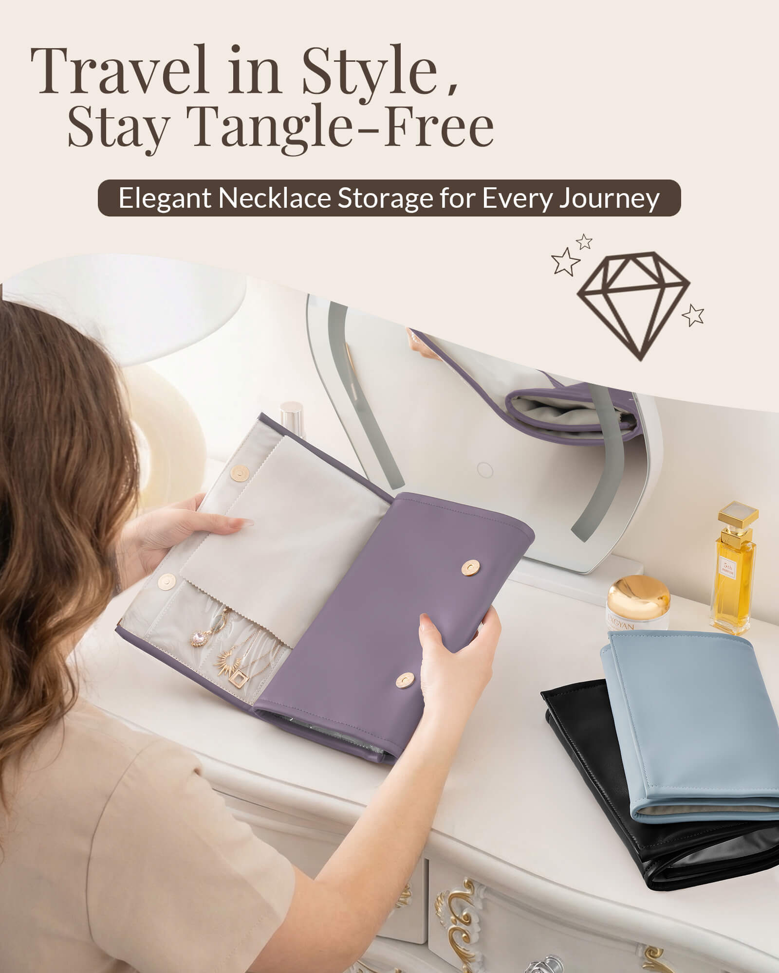 Leather Foldable Roll Up Jewelry Storage Bag