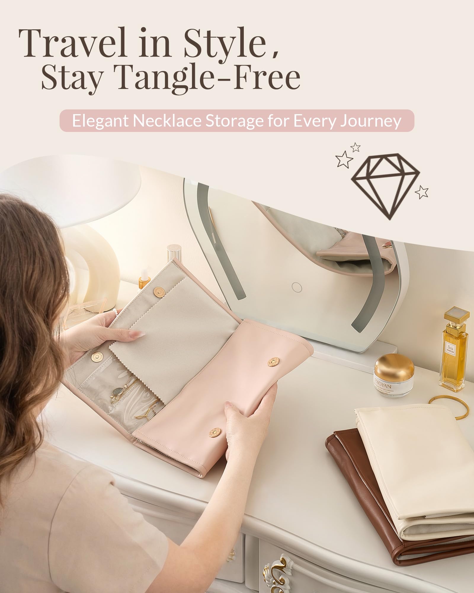 Leather Foldable Roll Up Jewelry Storage Bag