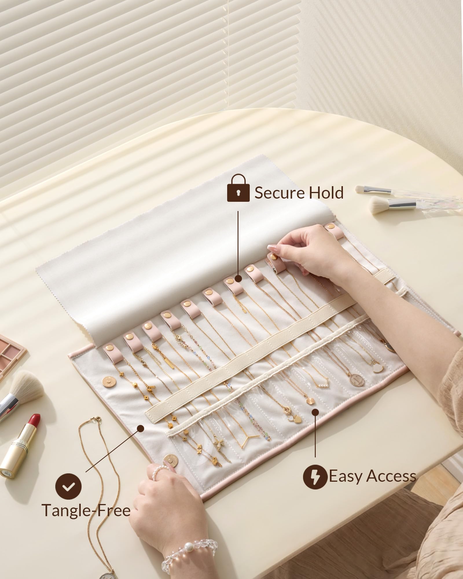 Leather Foldable Roll Up Jewelry Storage Bag