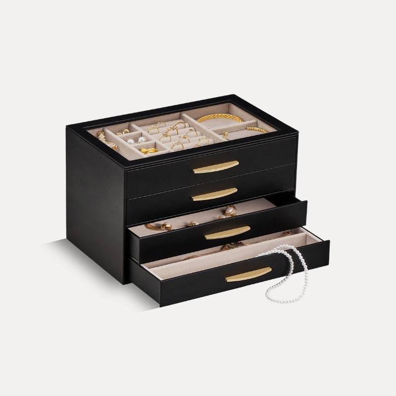 Large Capacity Multi-Layer Jewelry Organizer Box with Glass Lid