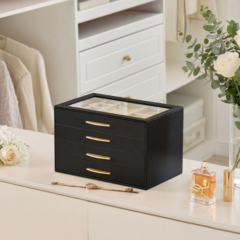 Large Capacity Multi-Layer Jewelry Organizer Box with Glass Lid