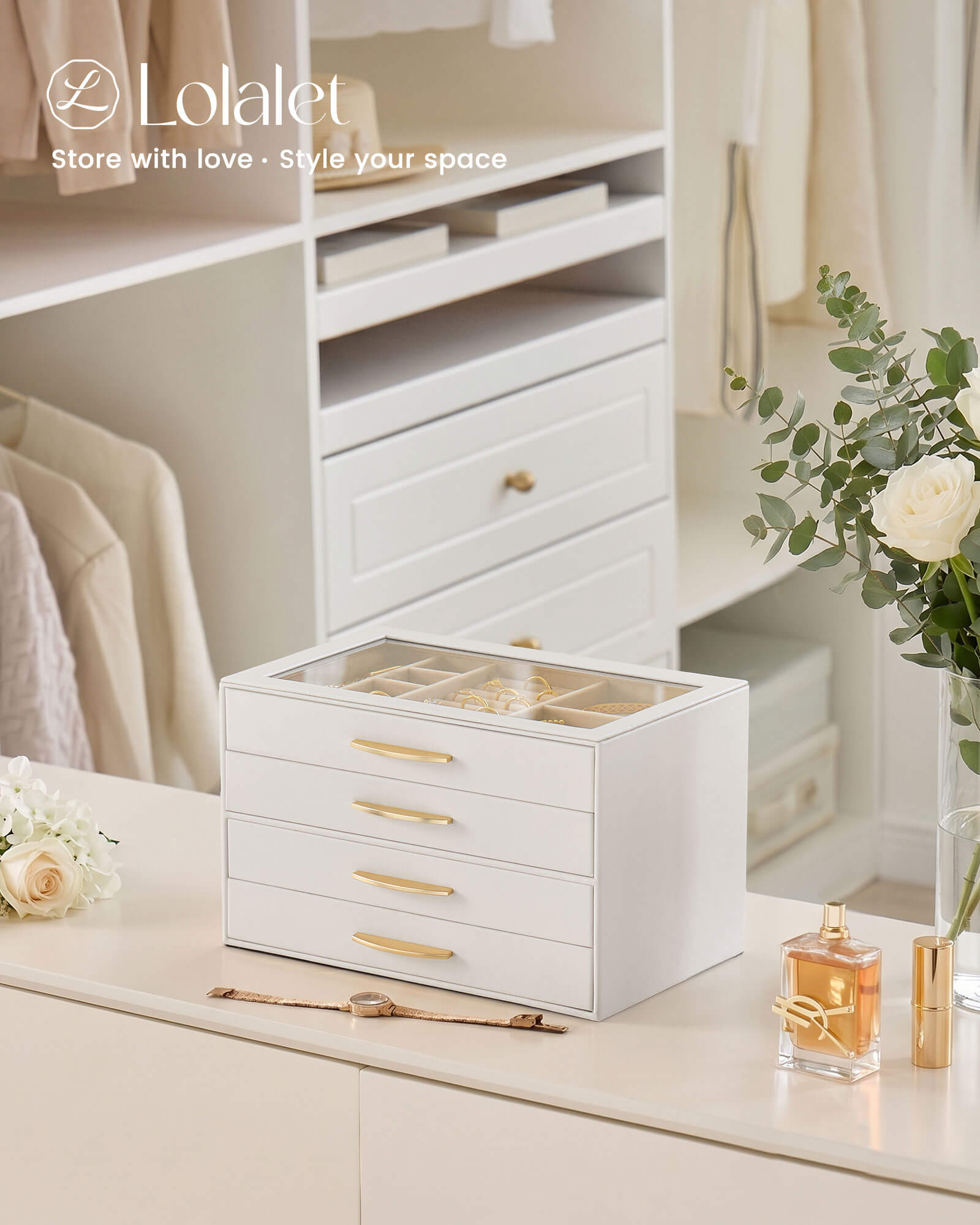 Large Capacity Multi-Layer Jewelry Organizer Box with Glass Lid