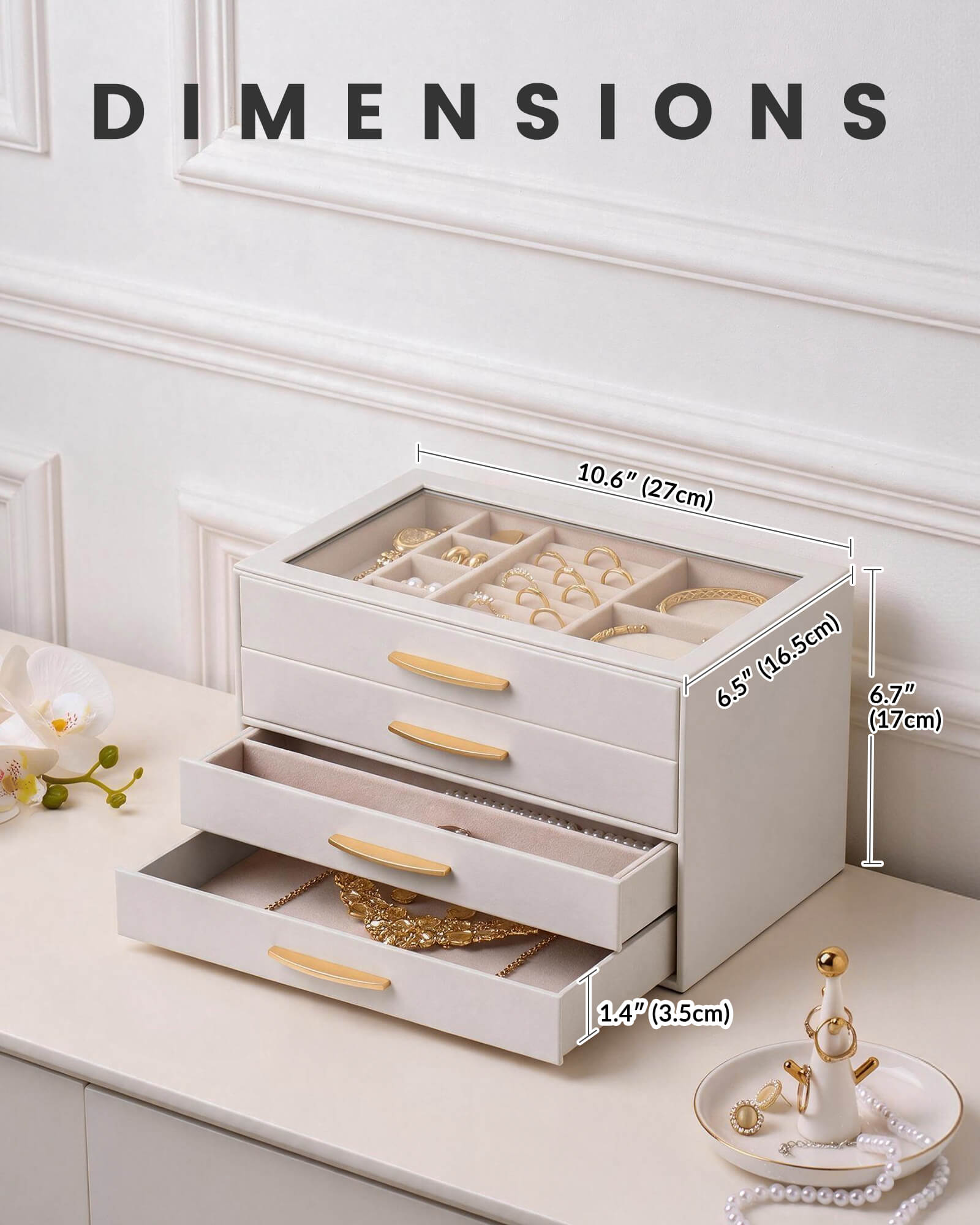 Large Capacity Multi-Layer Jewelry Organizer Box with Glass Lid
