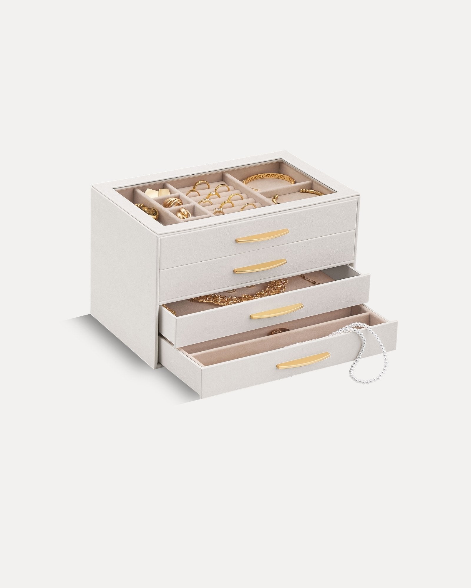 Large Capacity Multi-Layer Jewelry Organizer Box with Glass Lid