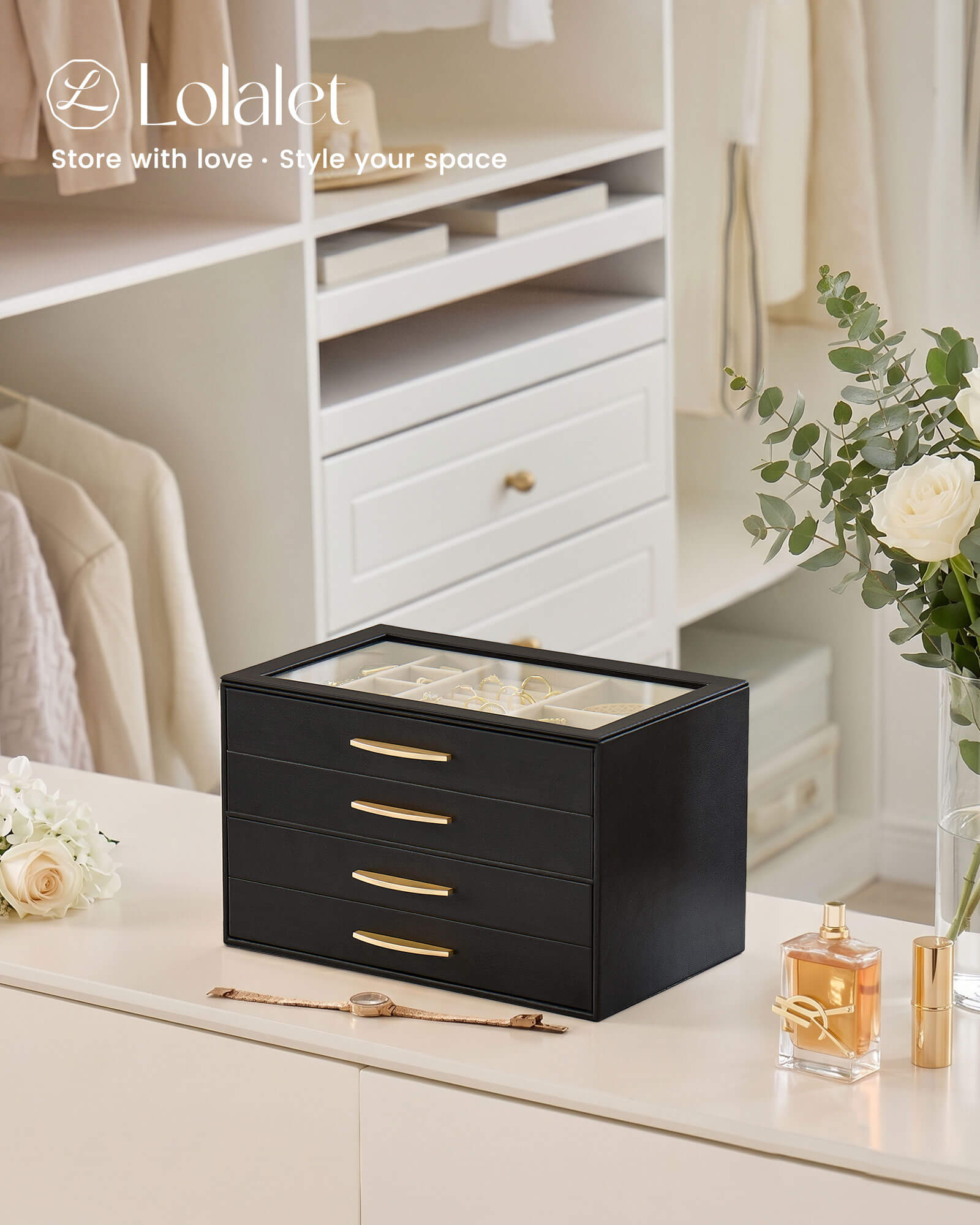 Large Capacity Multi-Layer Jewelry Organizer Box with Glass Lid