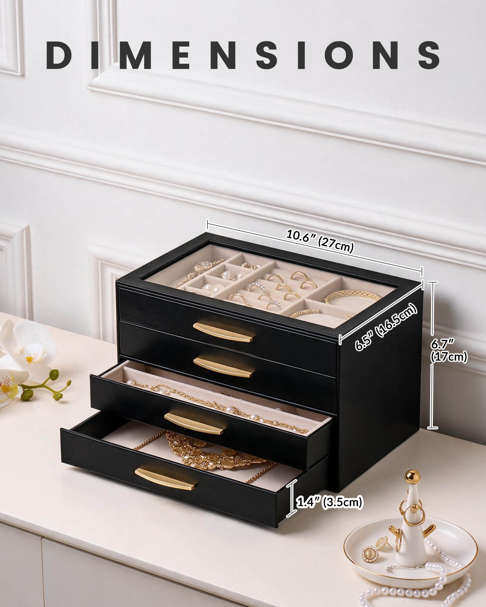 Large Capacity Multi-Layer Jewelry Organizer Box with Glass Lid