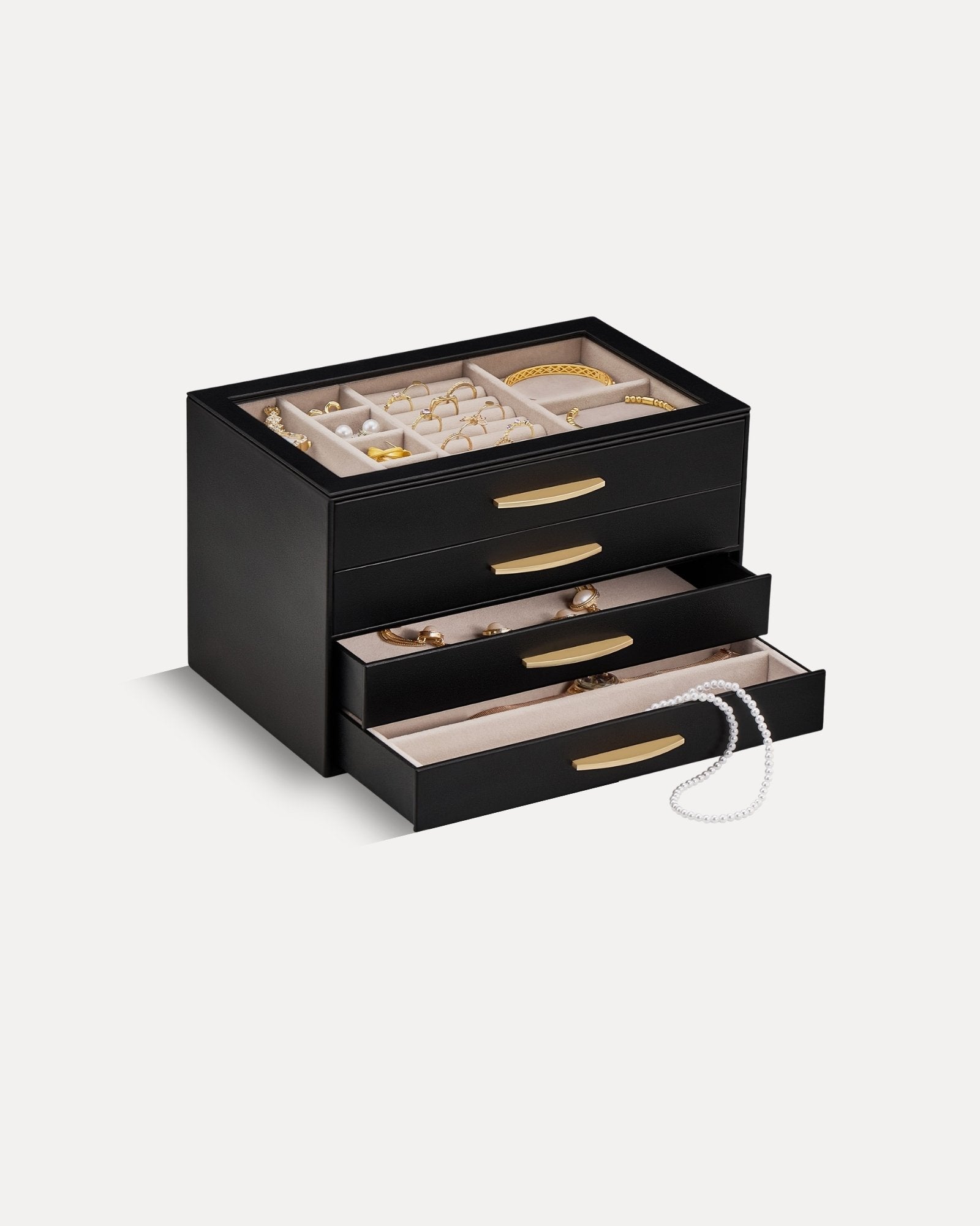 Large Capacity Multi-Layer Jewelry Organizer Box with Glass Lid