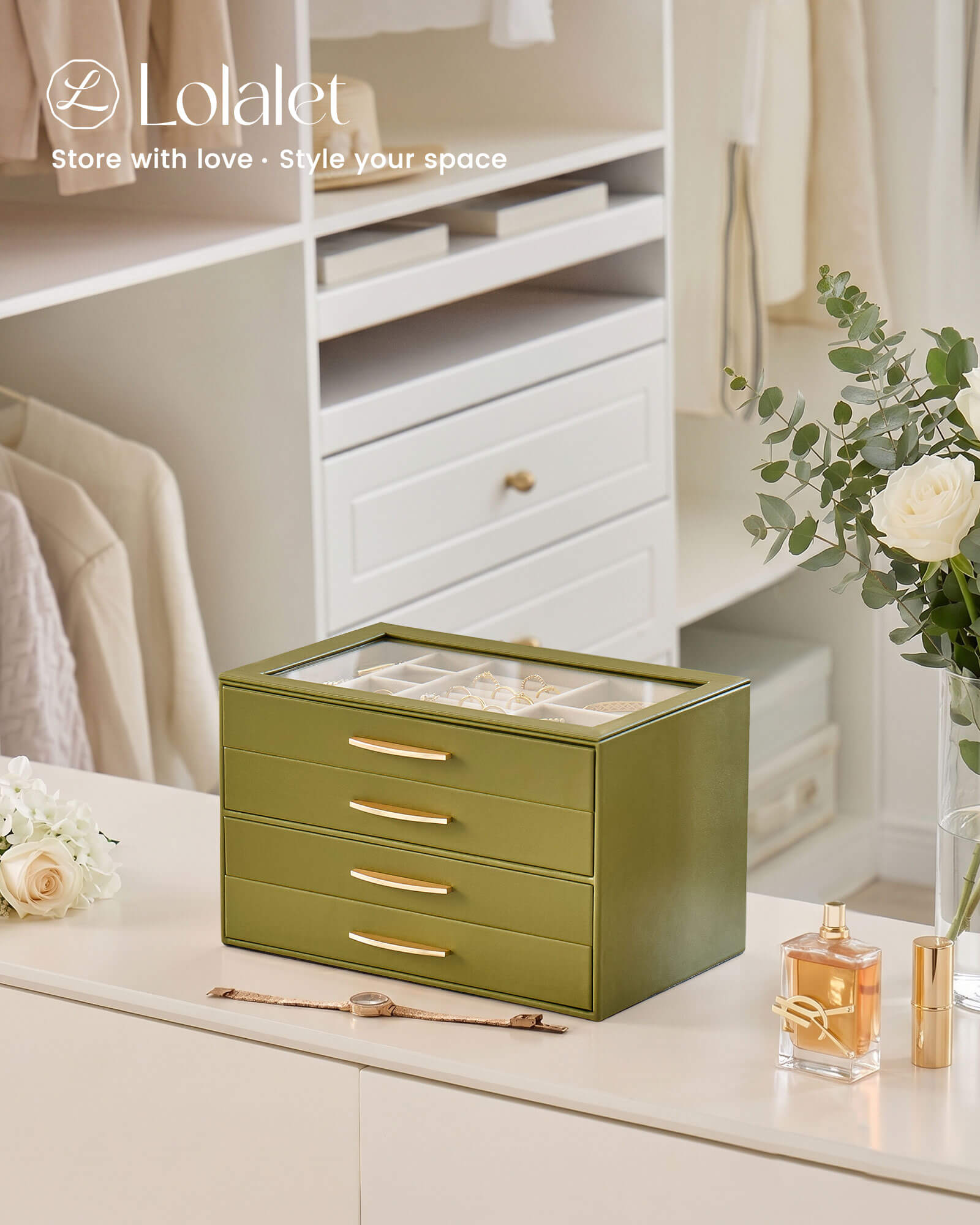 Large Capacity Multi-Layer Jewelry Organizer Box with Glass Lid