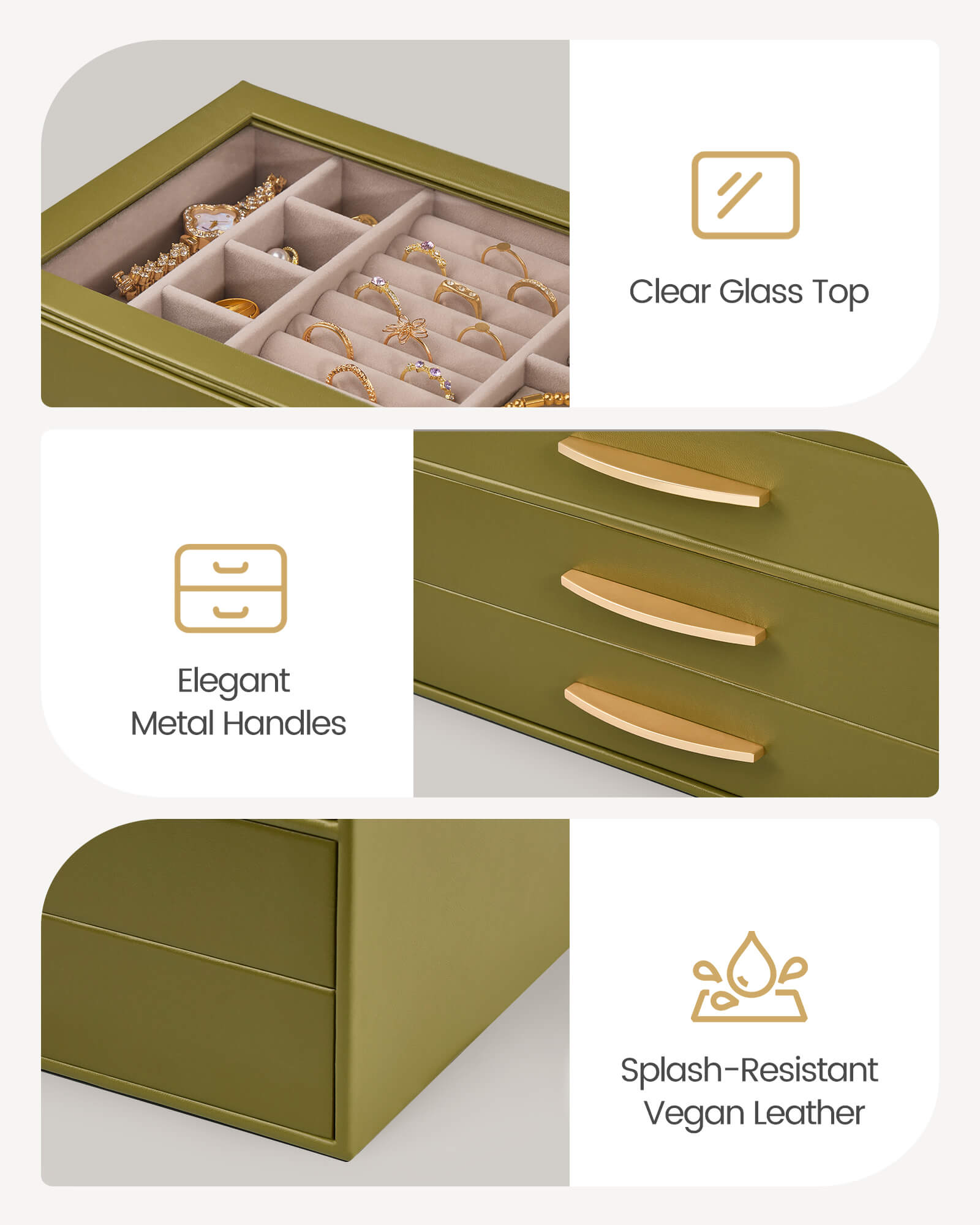 Large Capacity Multi-Layer Jewelry Organizer Box with Glass Lid