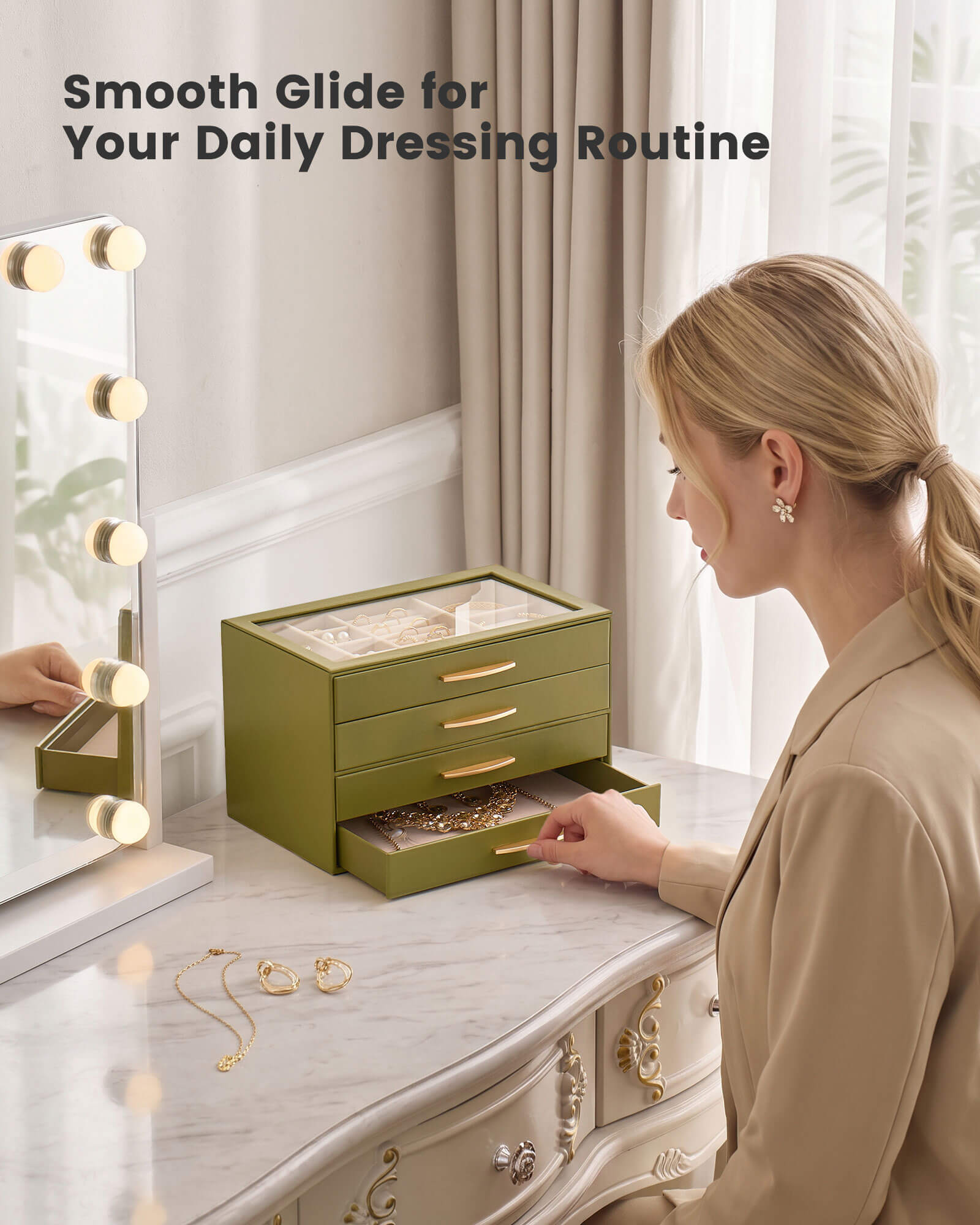 Large Capacity Multi-Layer Jewelry Organizer Box with Glass Lid