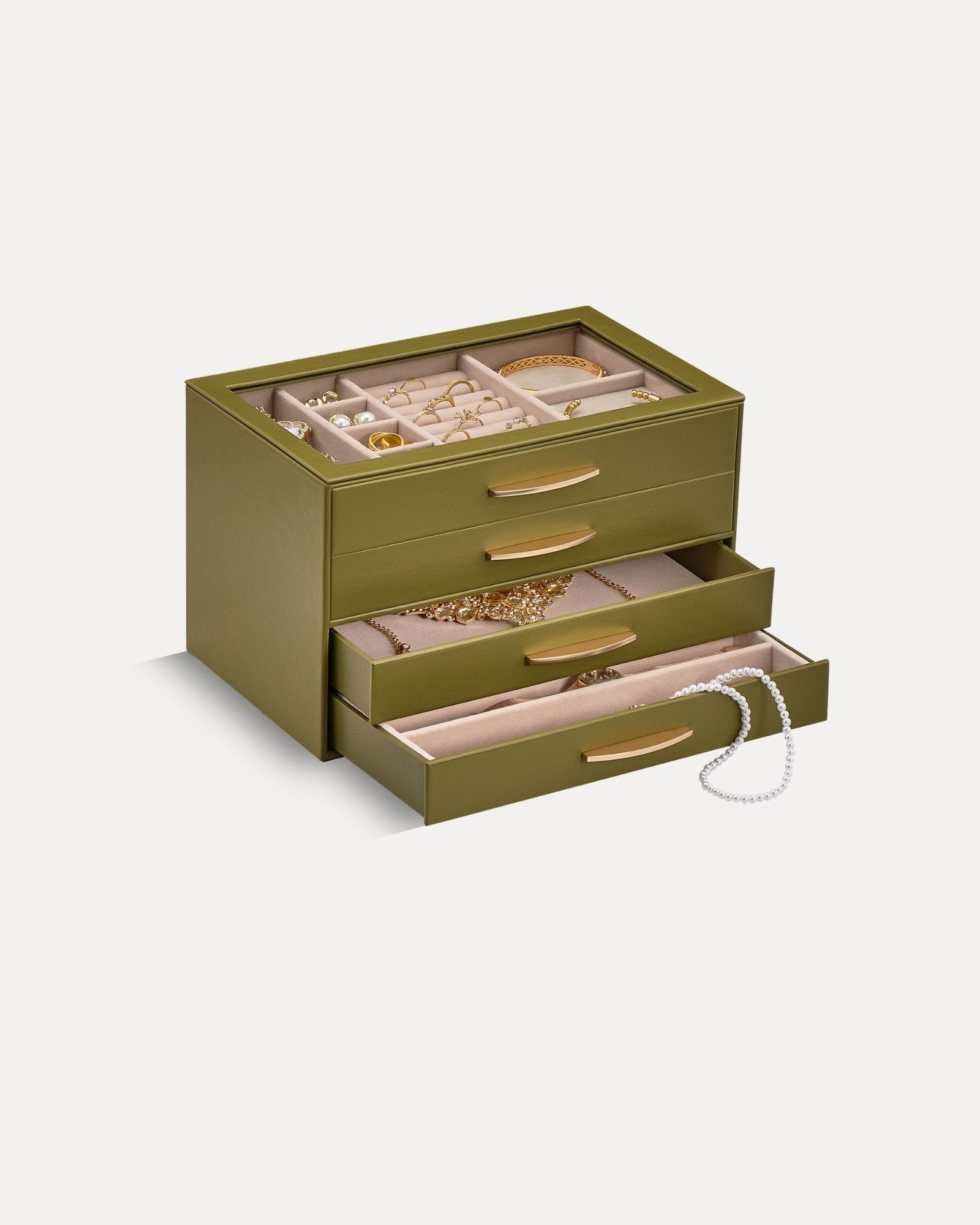 Large Capacity Multi-Layer Jewelry Organizer Box with Glass Lid