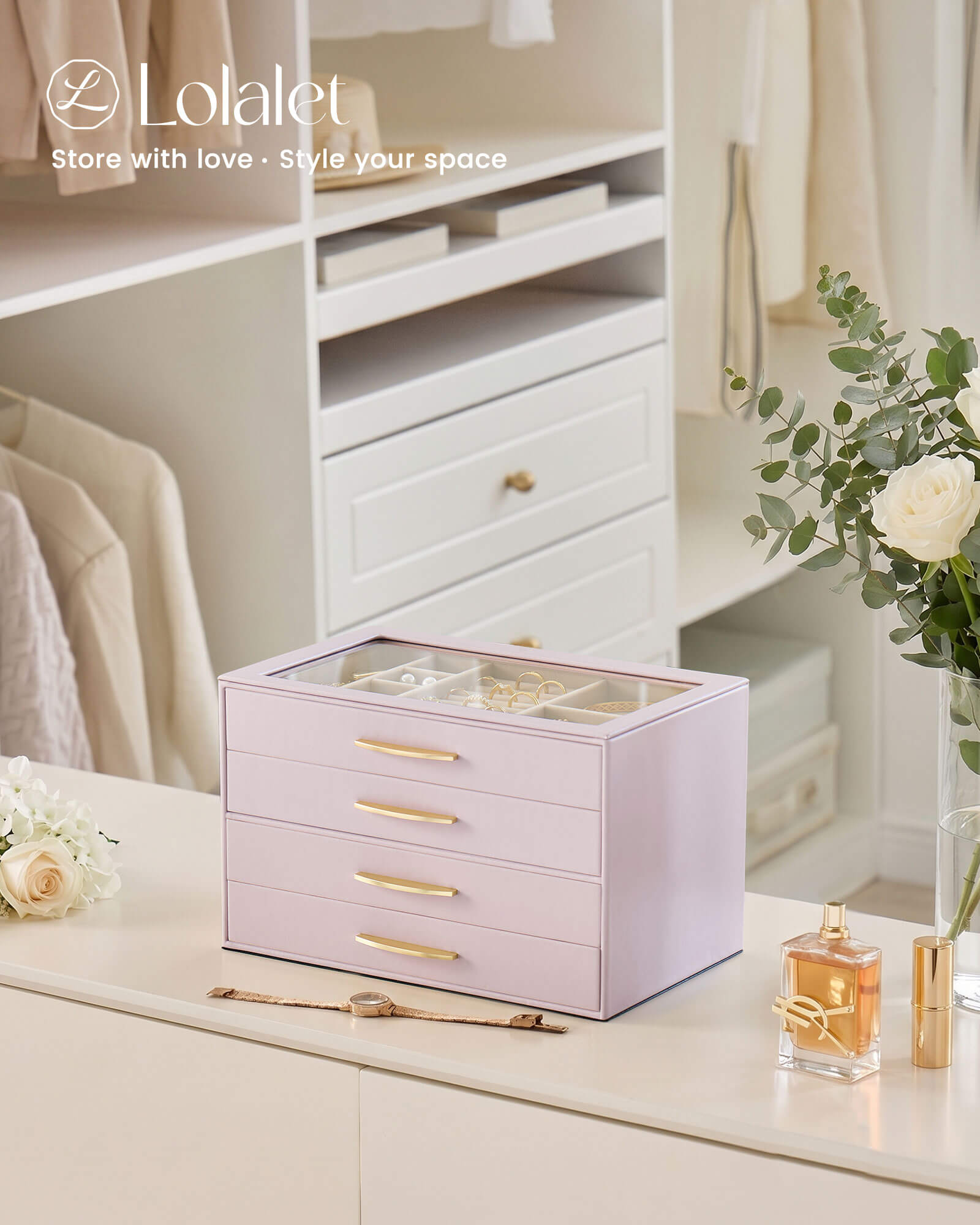 Large Capacity Multi-Layer Jewelry Organizer Box with Glass Lid