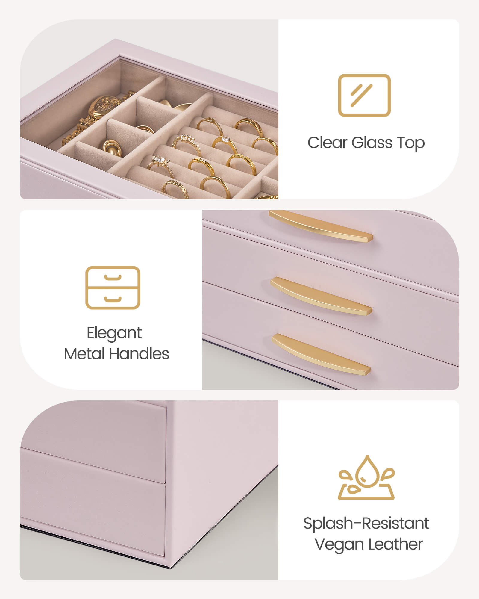 Large Capacity Multi-Layer Jewelry Organizer Box with Glass Lid